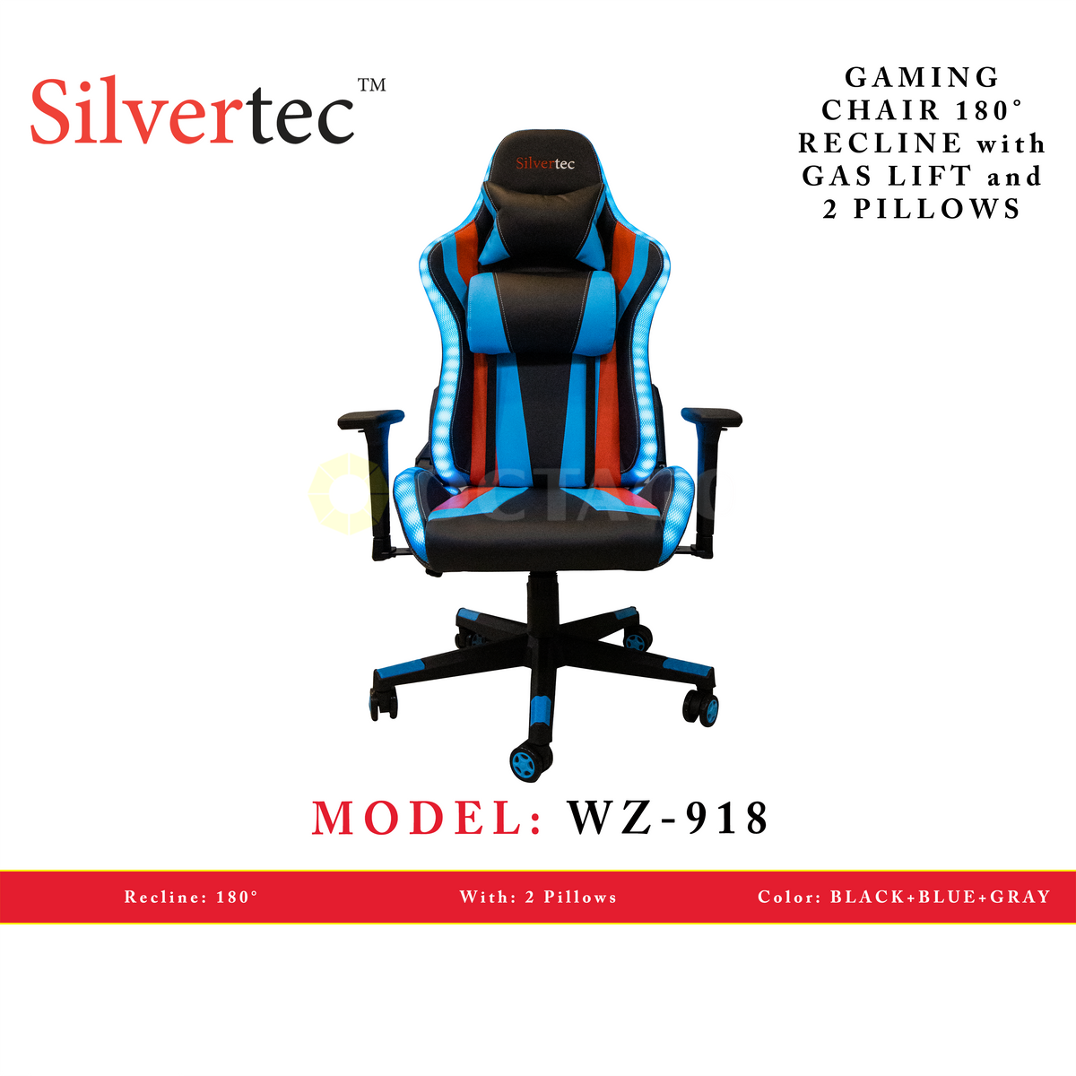 SILVERTEC WZ 918 BLUE CHAIR RECLINE 180 Octagon Computer Superstore