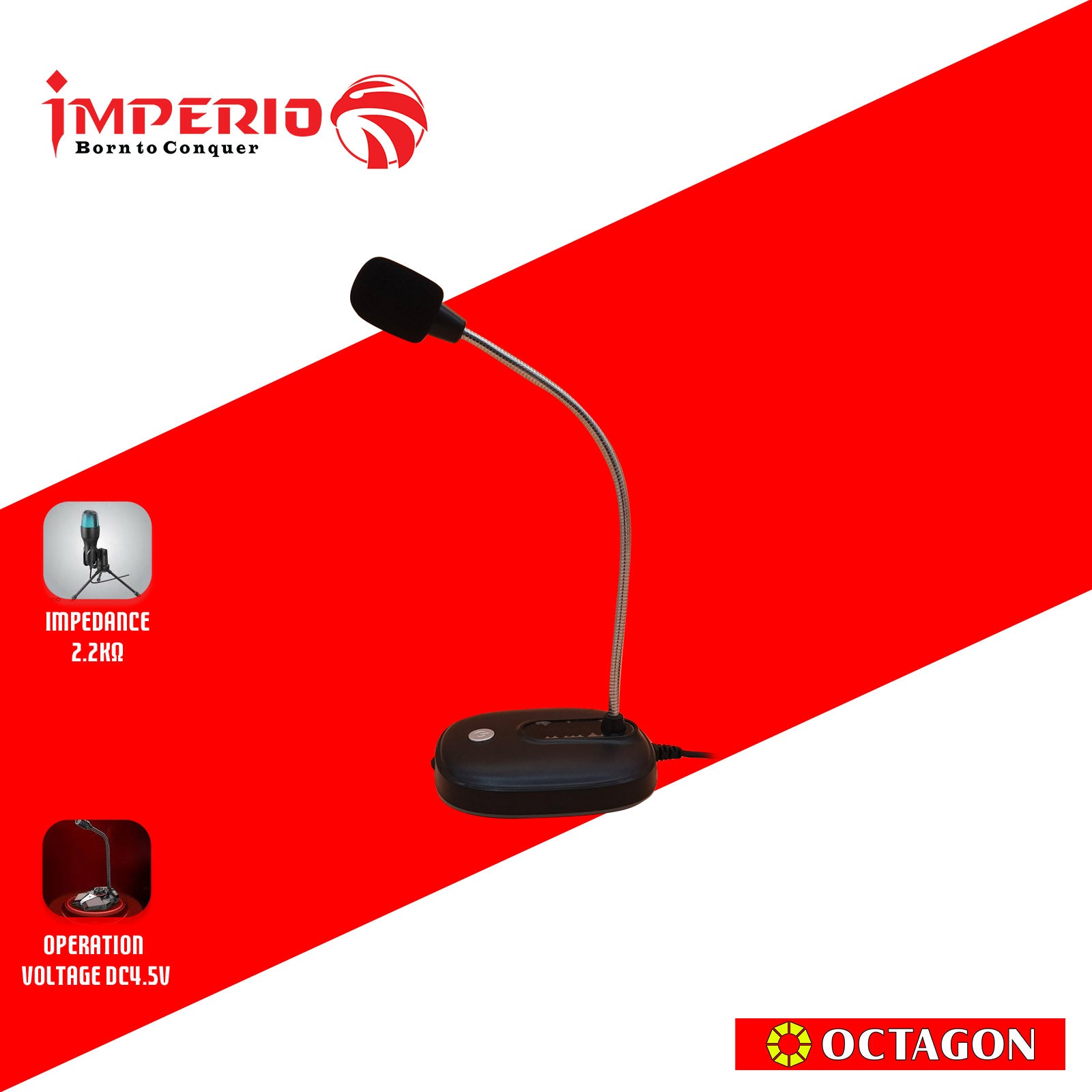 IMPERIO ICM-001U USB MICROPHONE RGB LIGHT GAMING WITH MUTE BUTTON/ VOLUME SWITCH/ AUDIO JACK PORT