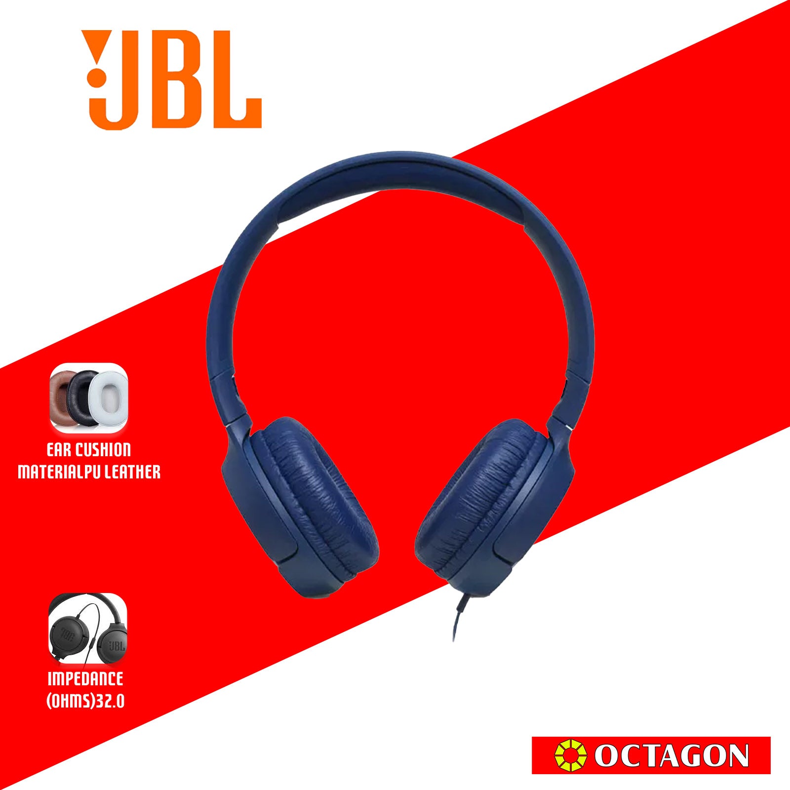 JBL T500 BLUE WIRE ON EAR HEAD PHONE