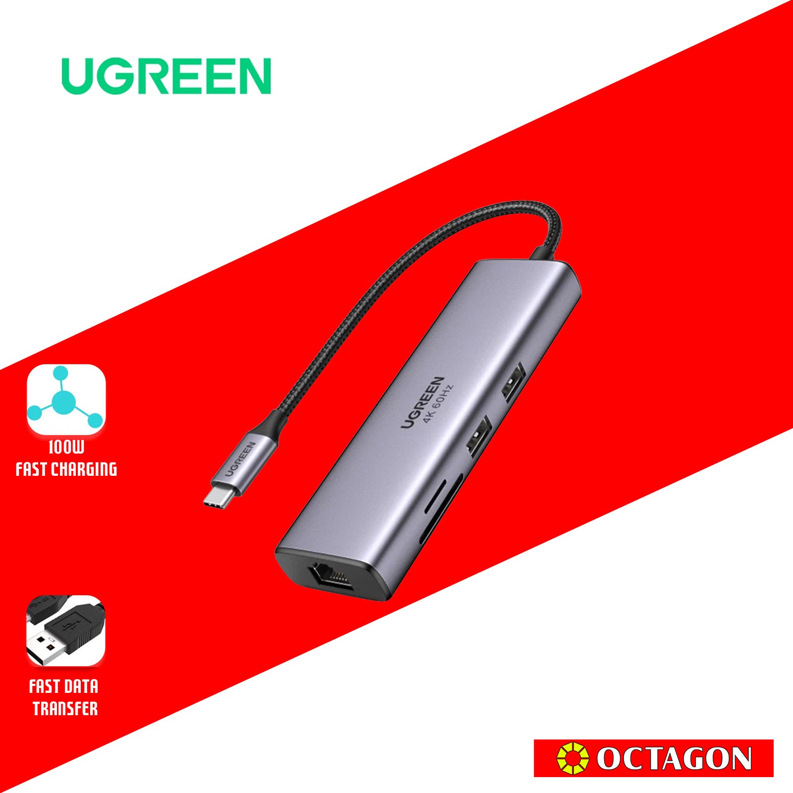 UGREEN CM512/60515 7IN1 USB-C HUB TO USB-C + 2X USB 3.0 + HDMI + RJ45 + TF + SD