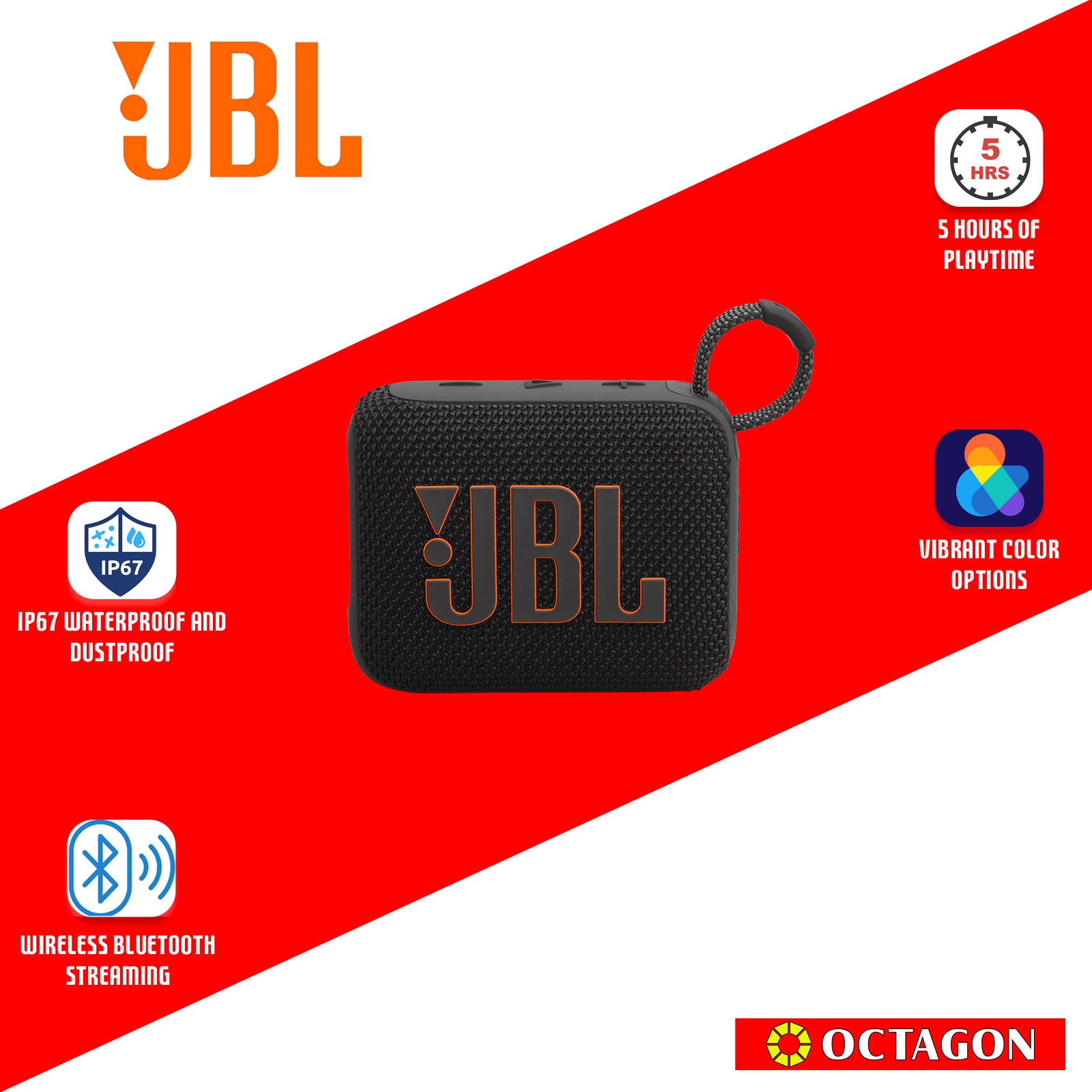 JBL GO 4 BT BLACK SPEAKER PORTABLE WATER