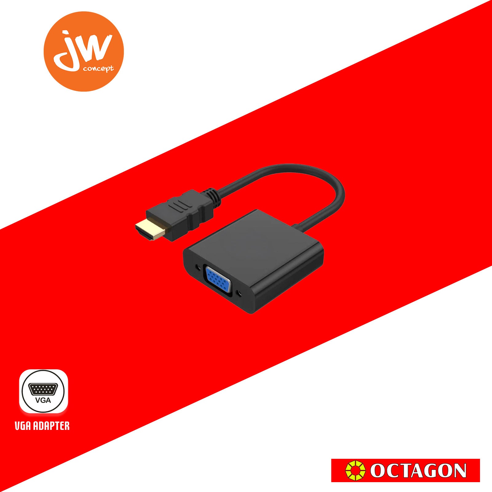 JW JTC-08-KY HDMI TYPE-A MALE TO VGA FEMALE BLACK ADAPTER