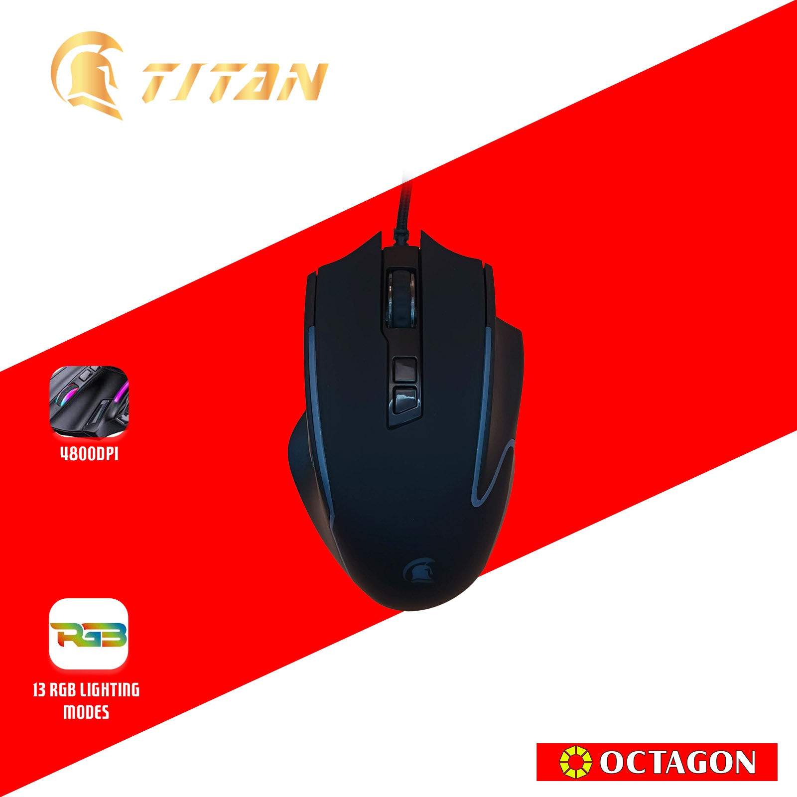 TITAN TMO-665 8D USB GAMING LED MOUSE 4800DPI / SOFTWARE 12800DPI BLACK