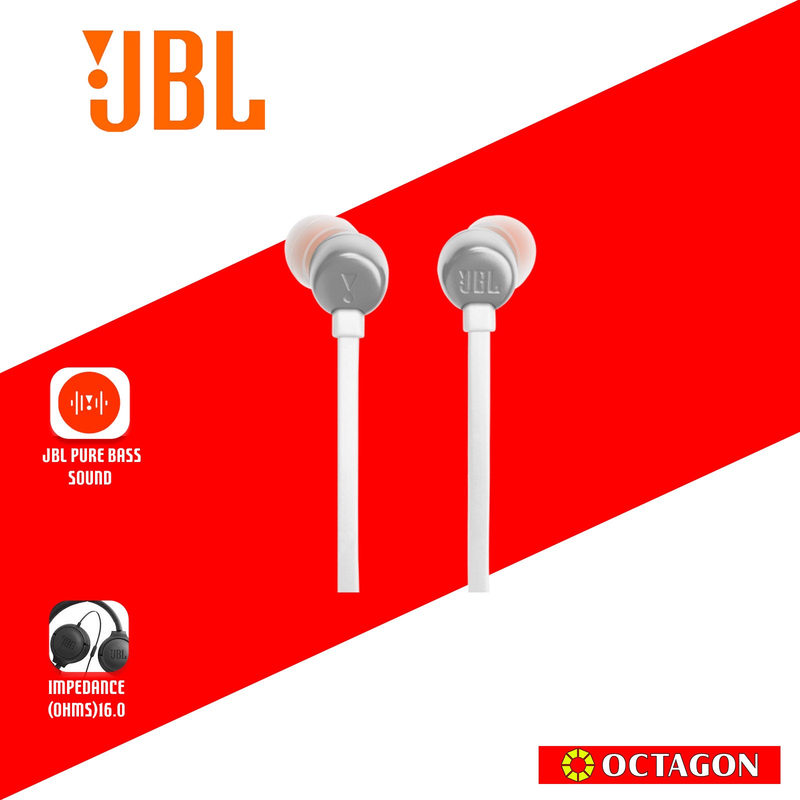 JBL T310C WHITE WIRED EARPHONES WITH MIC