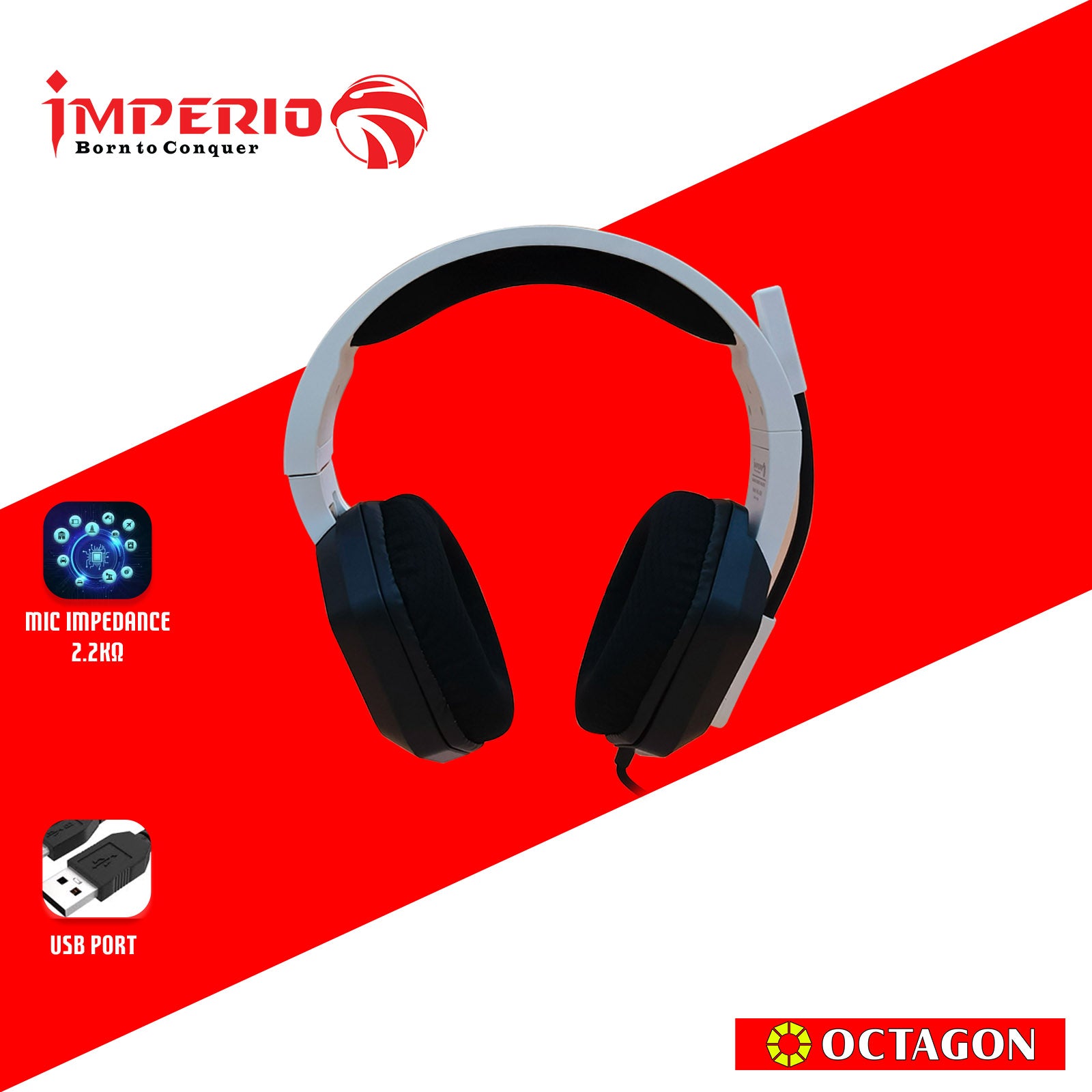 IMPERIO IHSL-X300-WH RGB GAMING HEADSET LIGHT USB+3.5MM PLUG