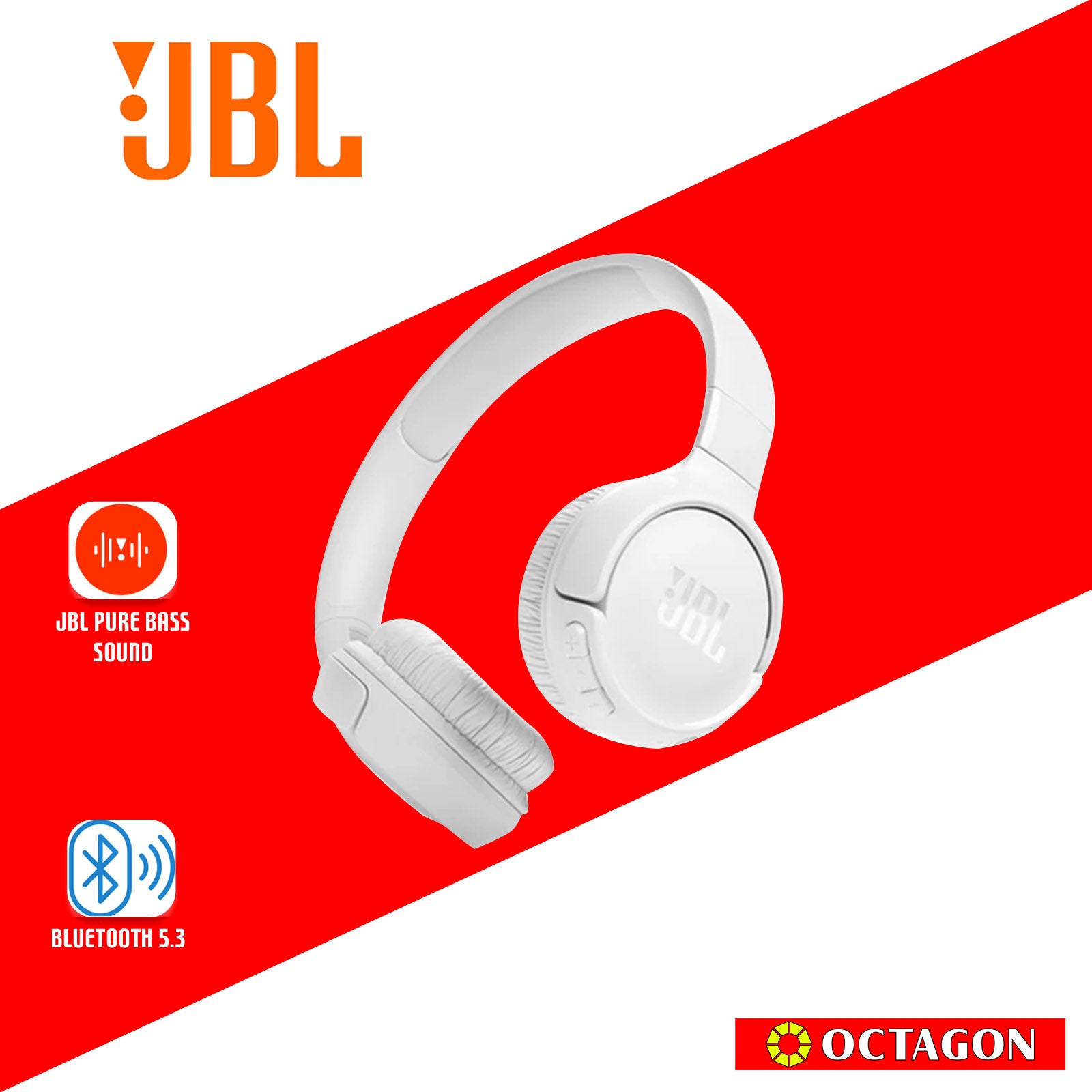 JBL T520BT WHITE WIRELESS ON-EAR