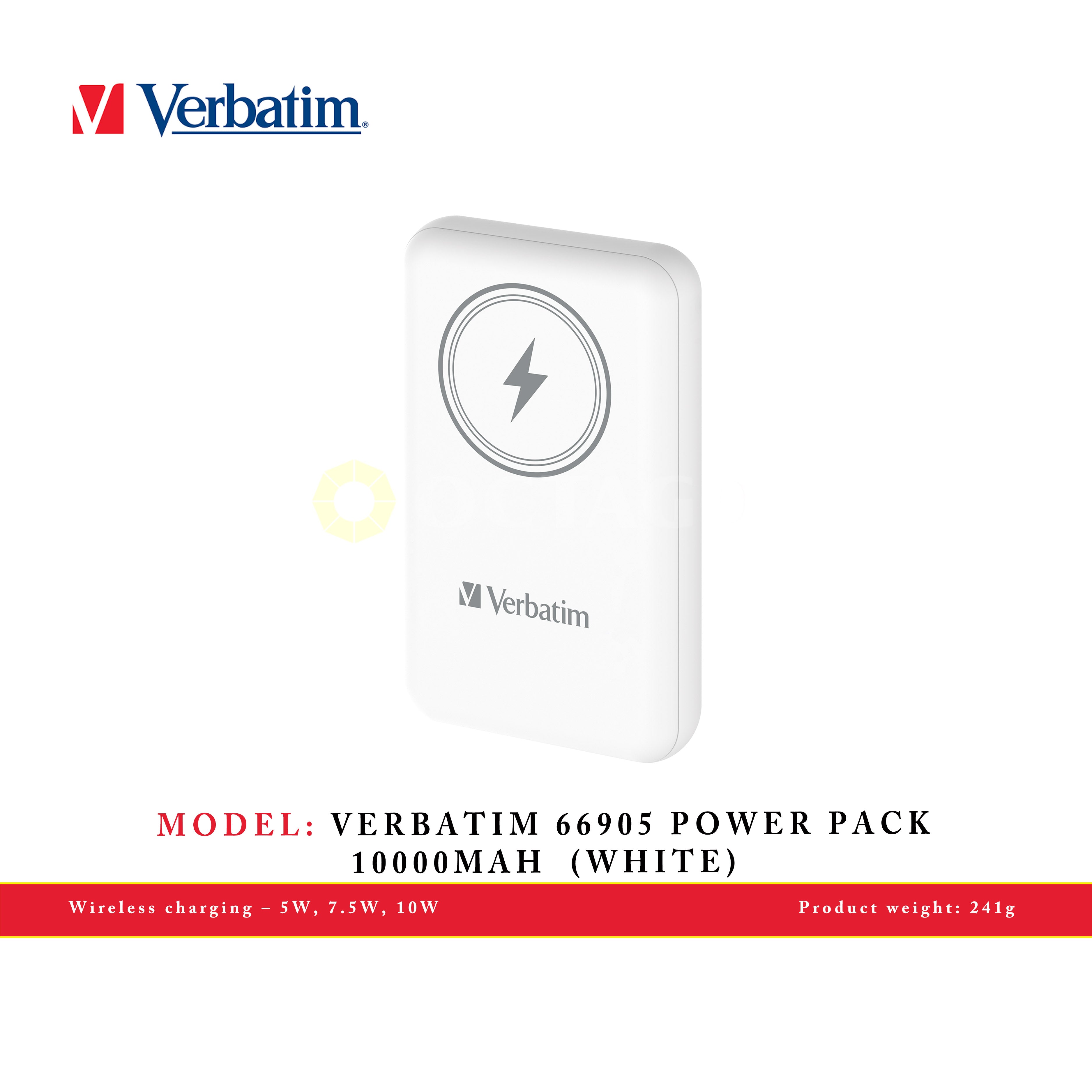 VERBATIM 66905 POWER PACK 10000MAH MAGNETIC WIRELESS CHARGING (WHITE)