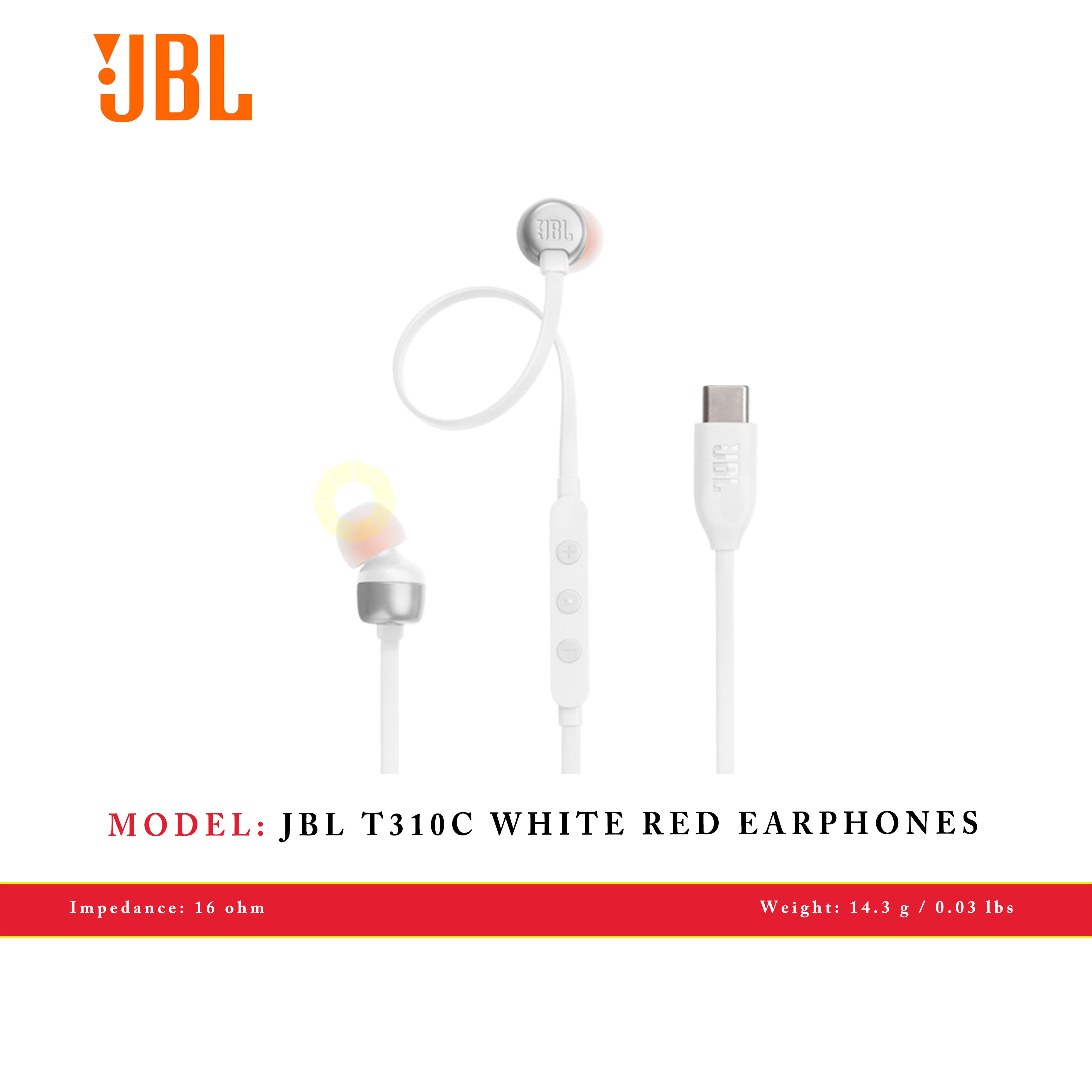 JBL T310C WHITE RED EARPHONES