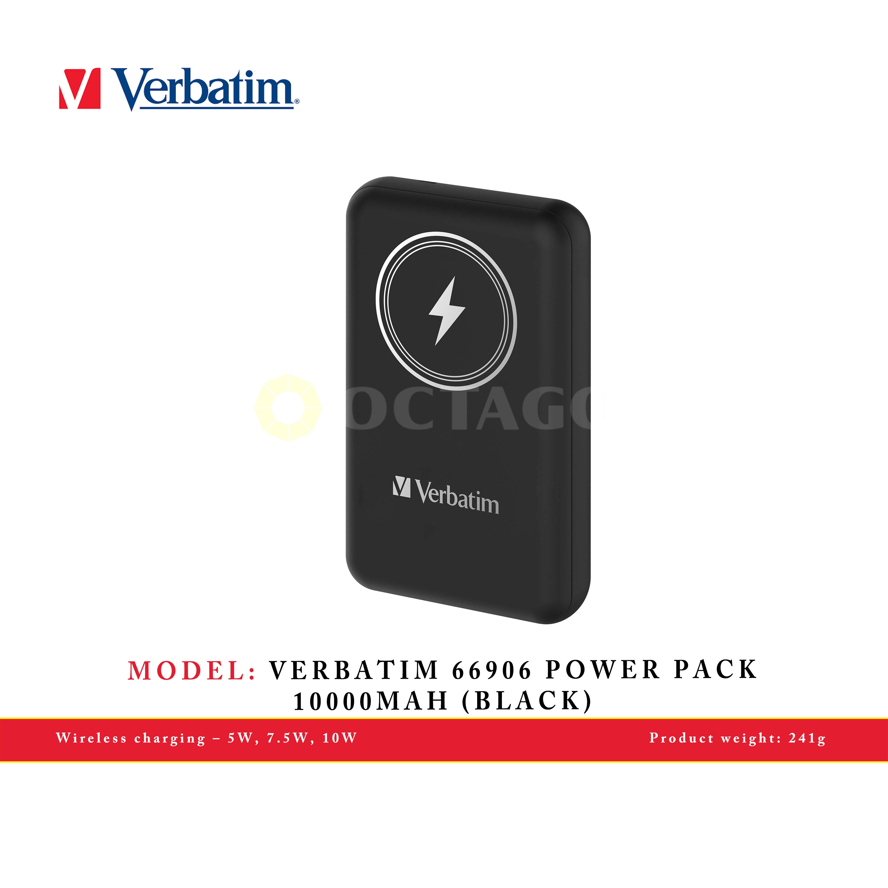 VERBATIM 66906 POWER PACK 10000MAH MAGNETIC WIRELESS CHARGING (BLACK)