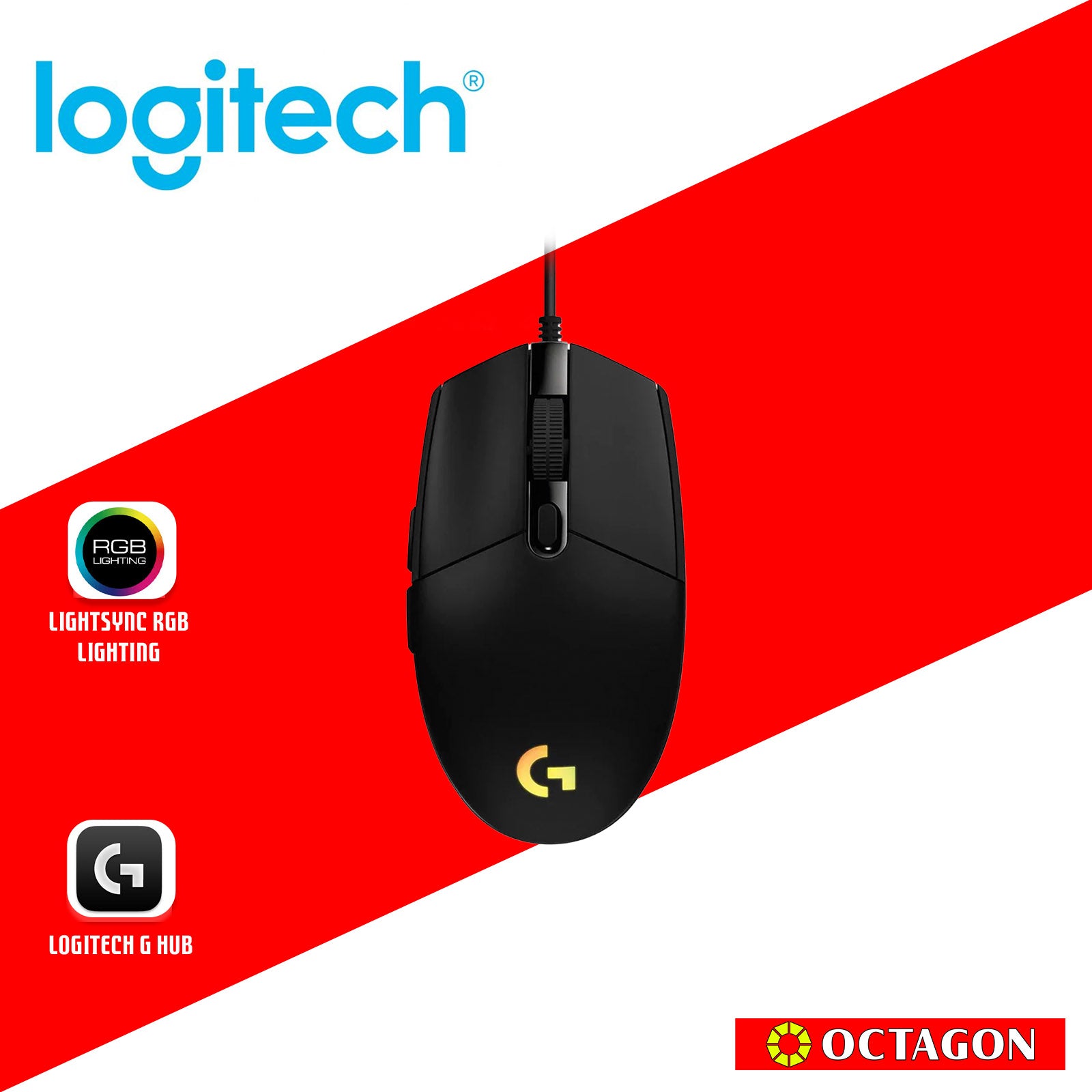 LOGITECH G102 BLACK LIGHTSYNC GAMING MOUSE 6 BUTTONS 8000DPI RAINBOW LED