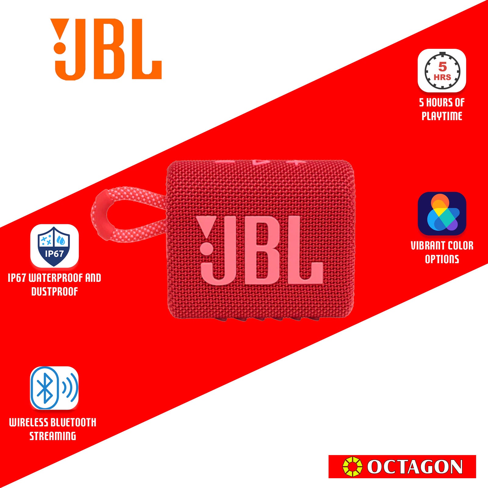 JBL GO 3 BT RED SPEAKER PORTABLE