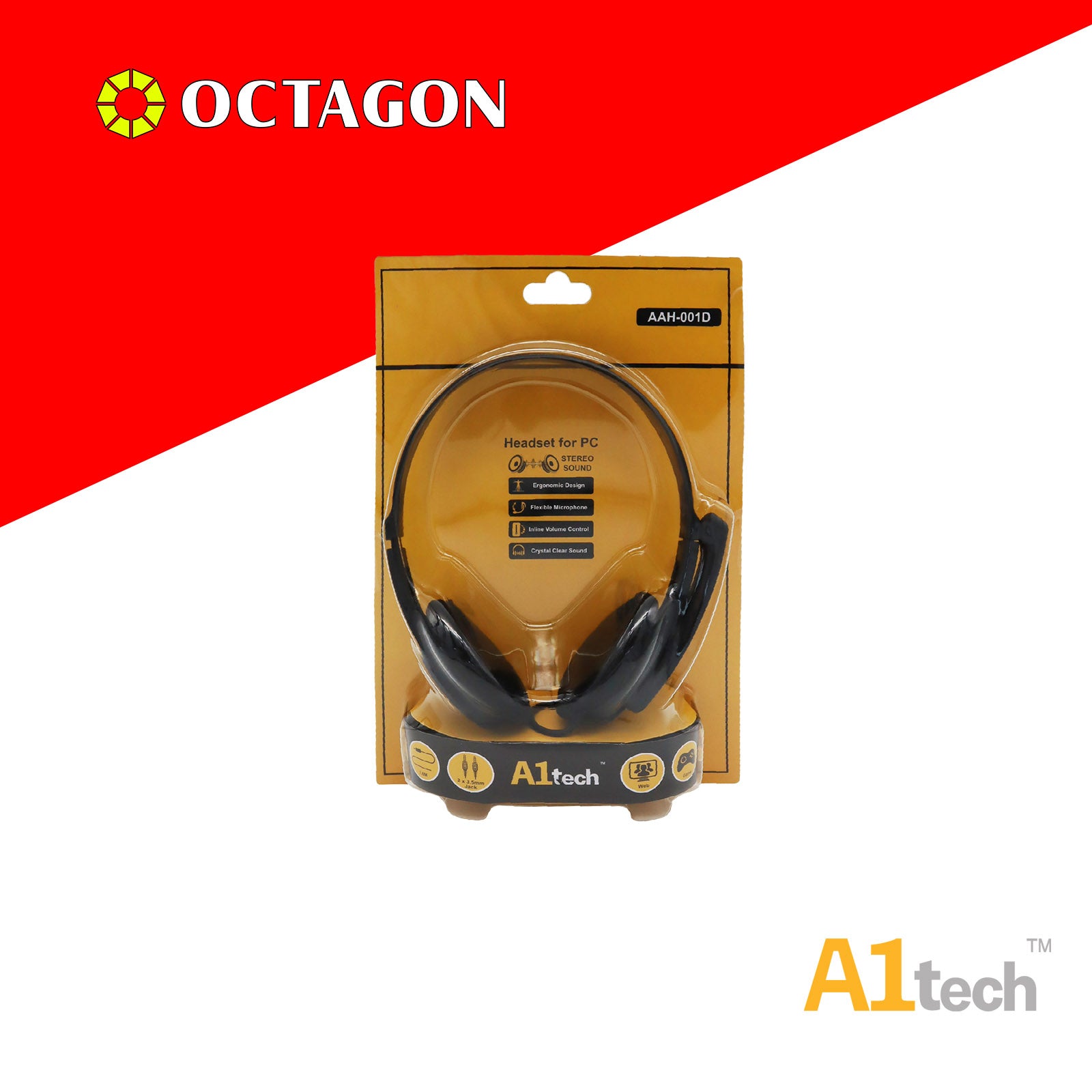 A1TECH AAH-001D 2X3.5MM PC HEADSET WITH MICROPHONE & CONTROLLER