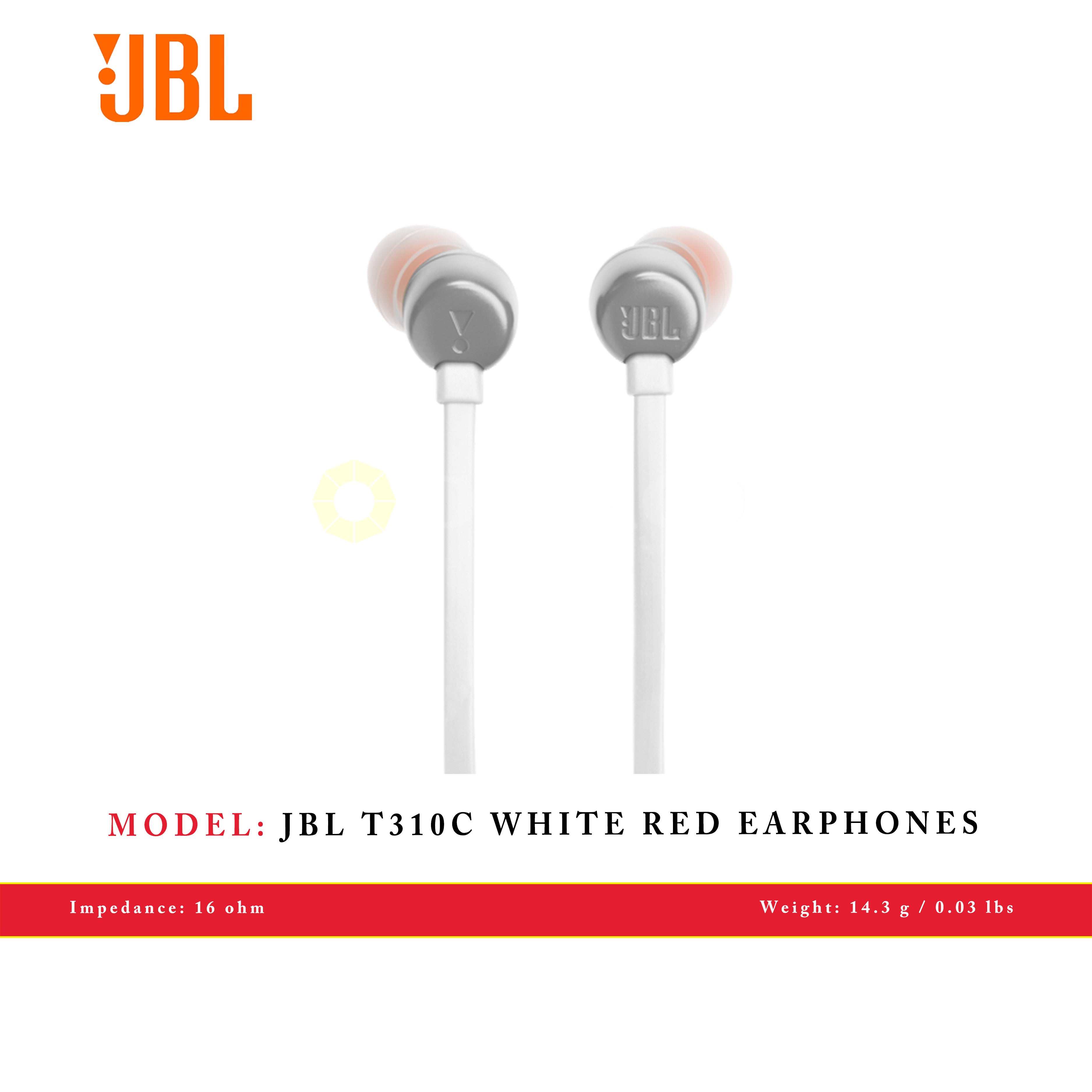 JBL T310C WHITE RED EARPHONES