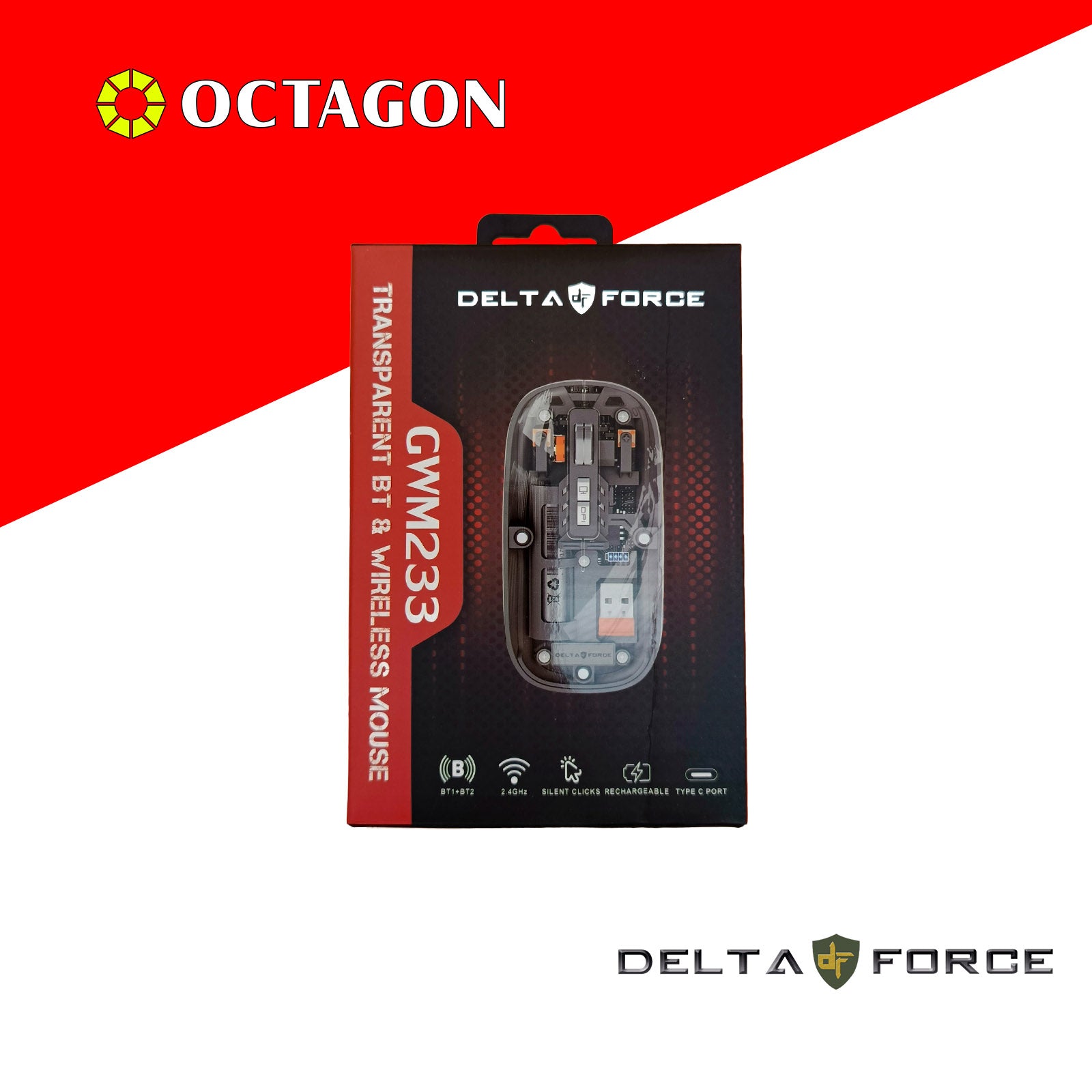 DELTA FORCE GWM233 BLACK 5BUTTON TRANSPARENT WIRELESS MOUSE 1600DPI