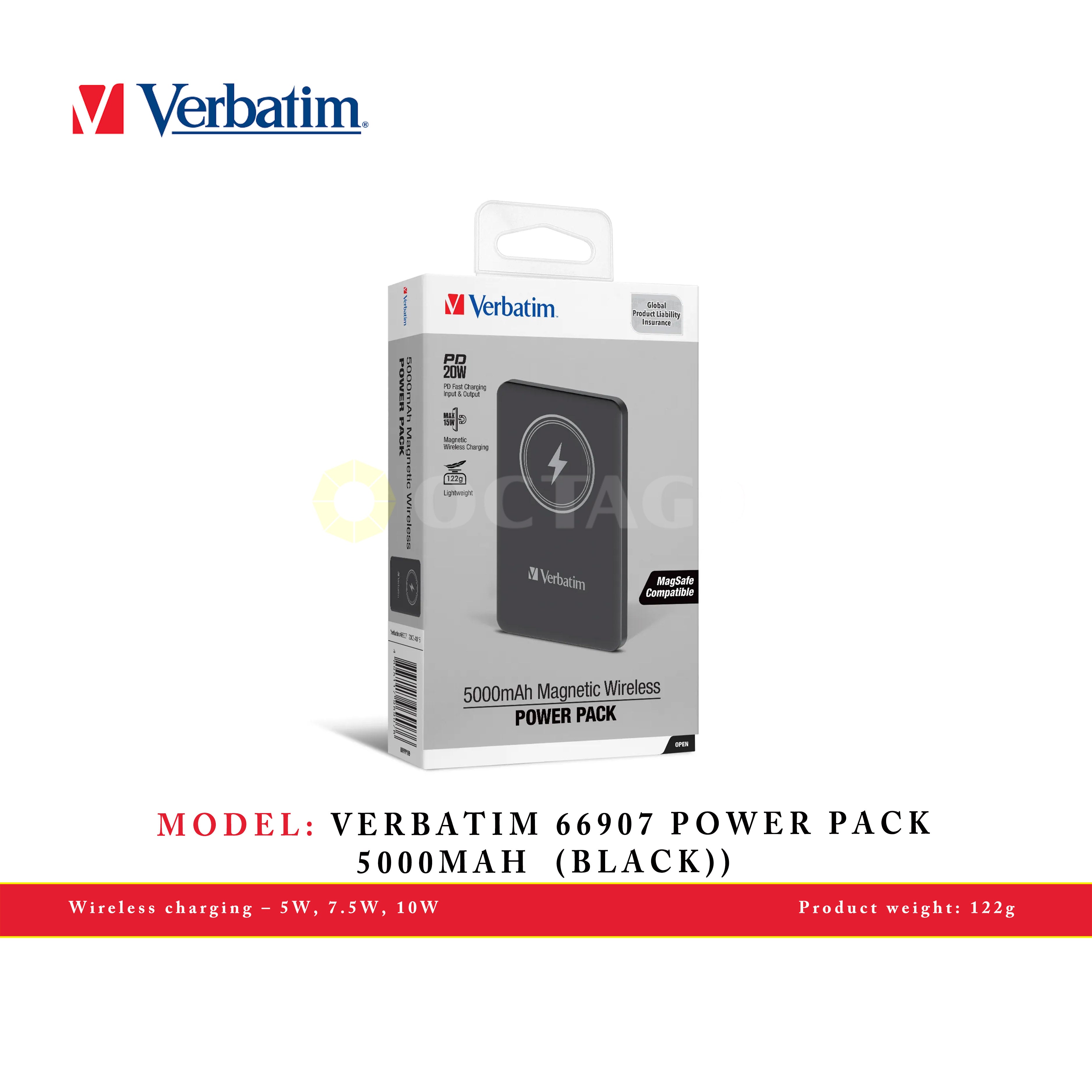 VERBATIM 66907 POWER PACK 5000MAH MAGNETIC WIRELESS CHARGING (BLACK)