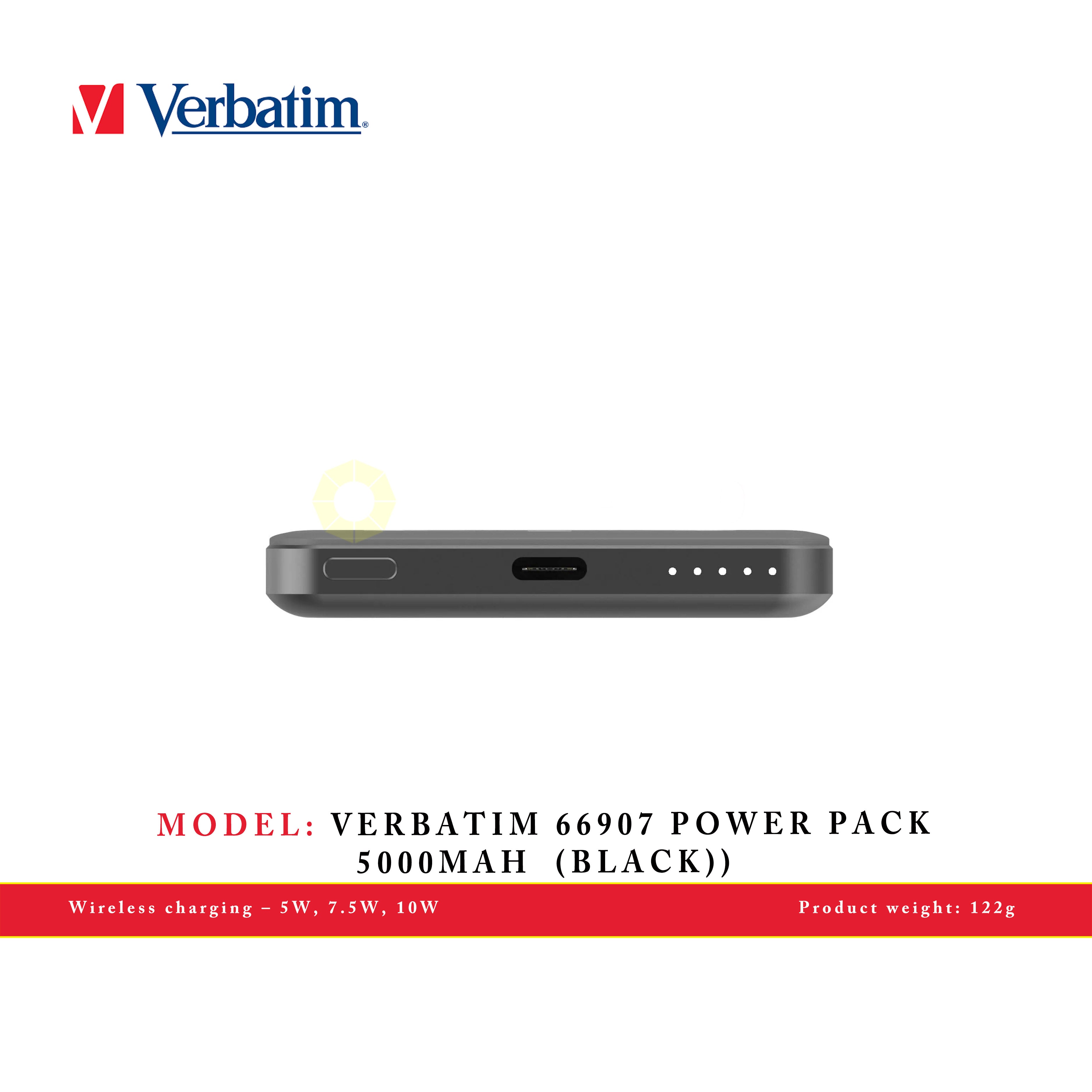 VERBATIM 66907 POWER PACK 5000MAH MAGNETIC WIRELESS CHARGING (BLACK)