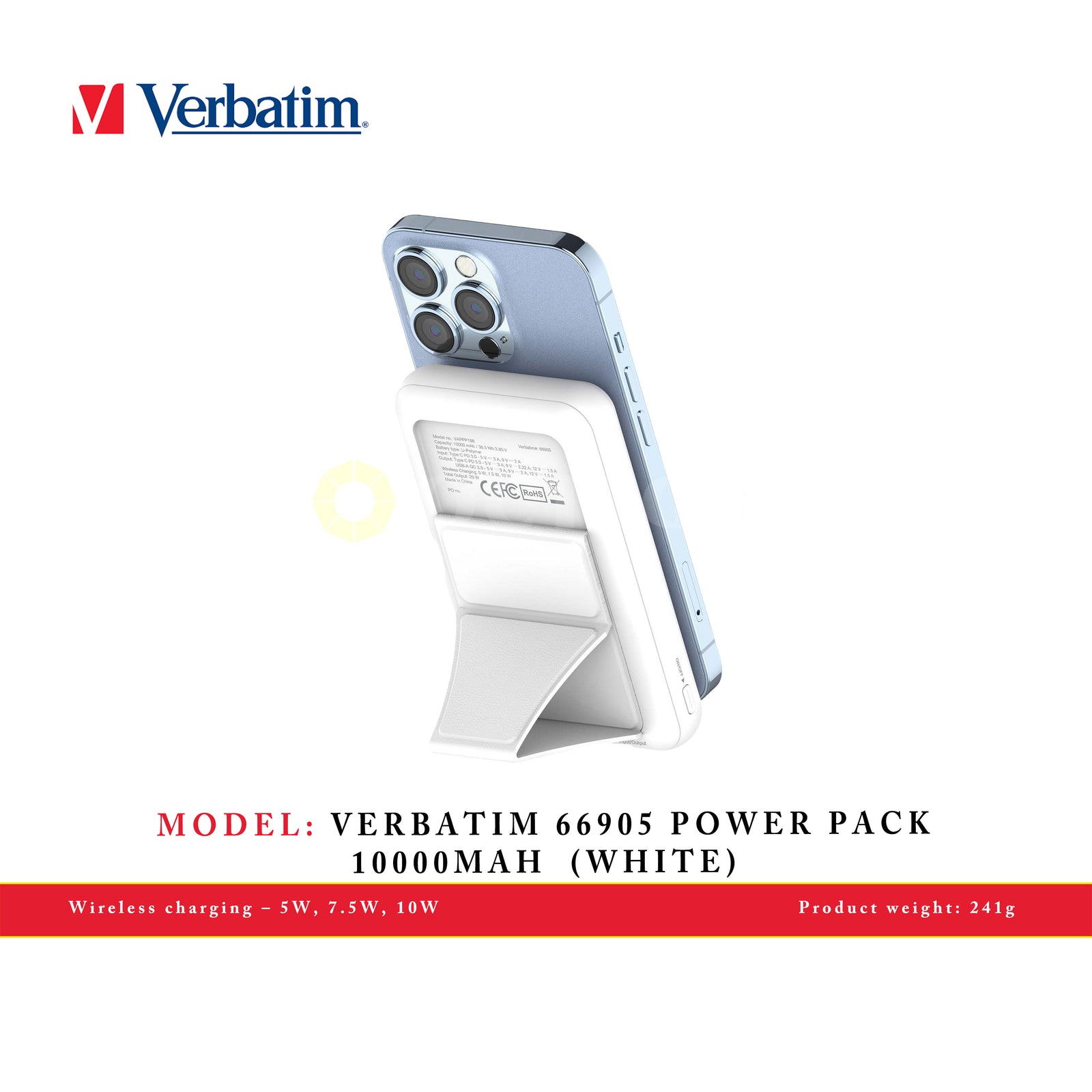 VERBATIM 66905 POWER PACK 10000MAH MAGNETIC WIRELESS CHARGING (WHITE)