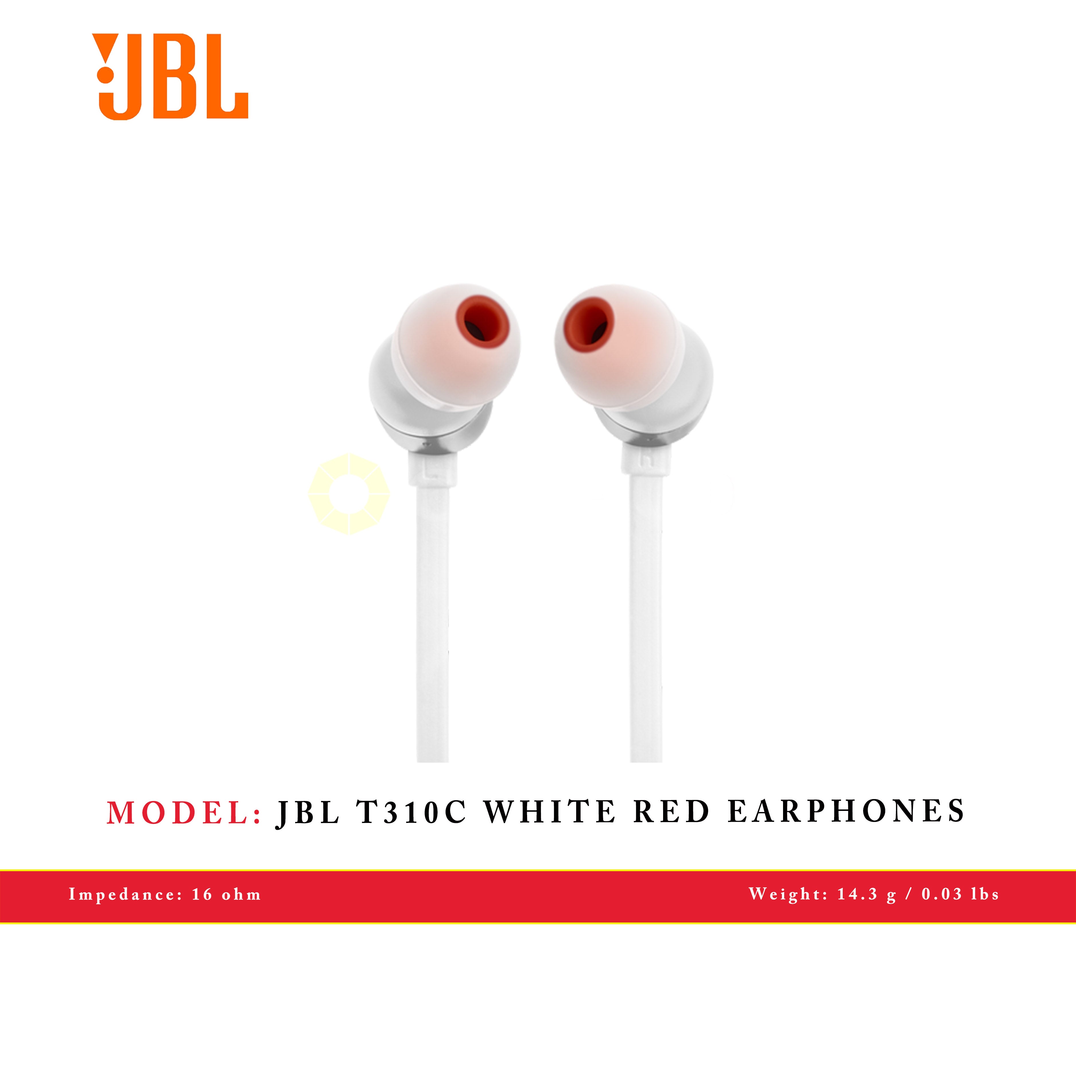 JBL T310C WHITE RED EARPHONES