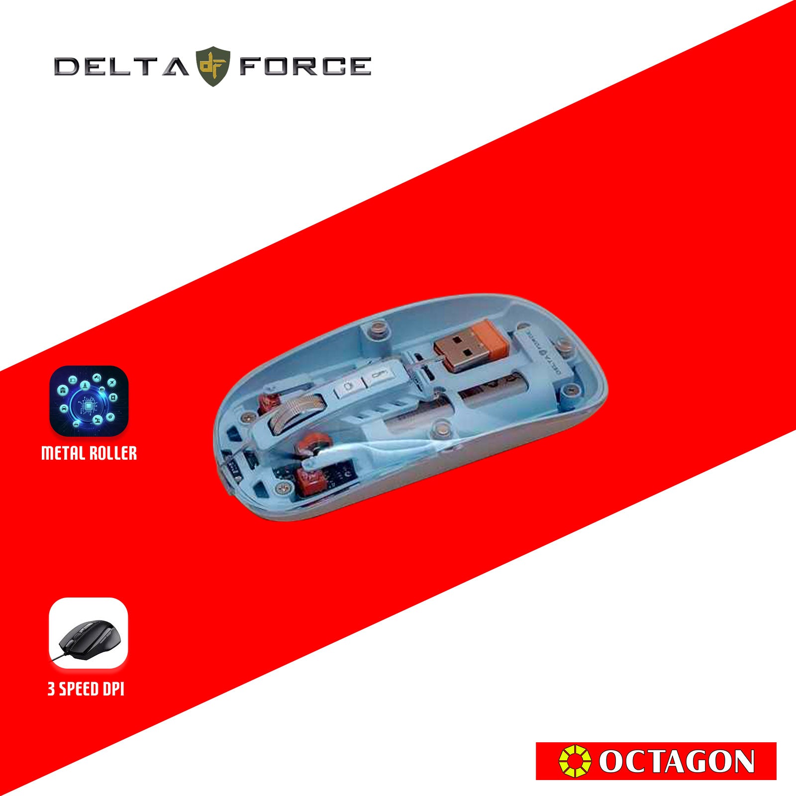 DELTA FORCE GWM233 BLUE 5BUTTON TRANSPARENT WIRELESS MOUSE 1600DPI