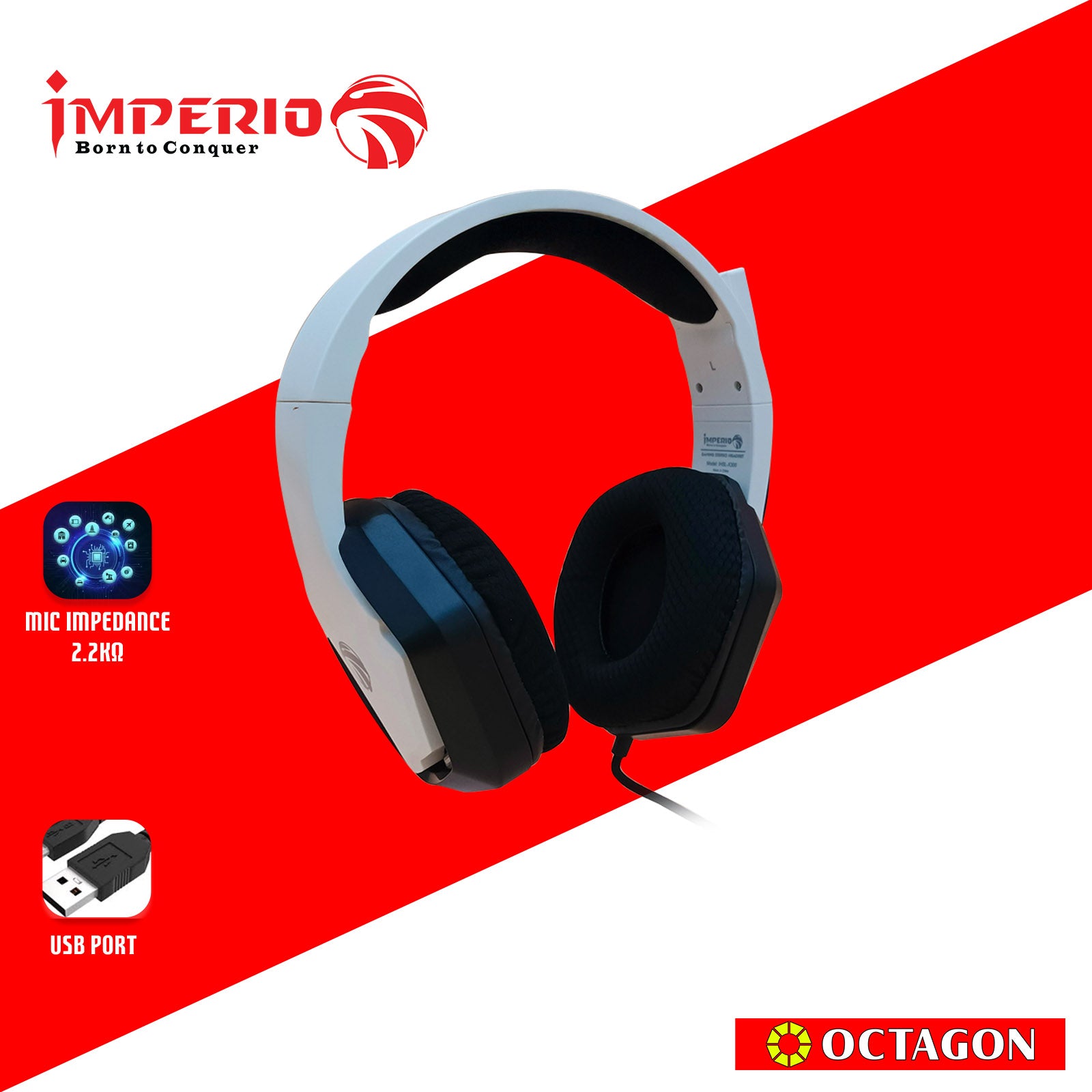 IMPERIO IHSL-X300-WH RGB GAMING HEADSET LIGHT USB+3.5MM PLUG