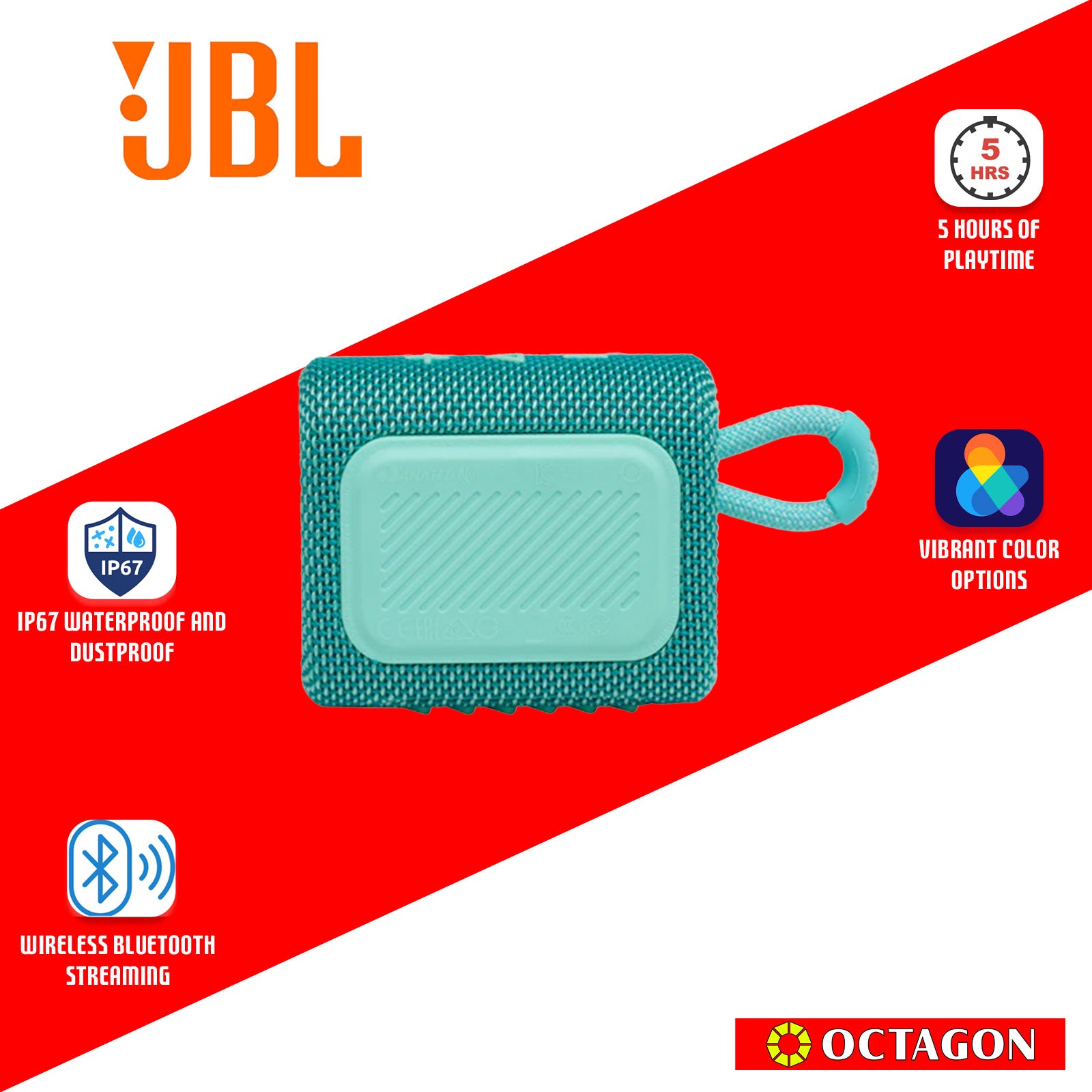 JBL GO 3 BT TEAL SPEAKER PORTABLE WATER