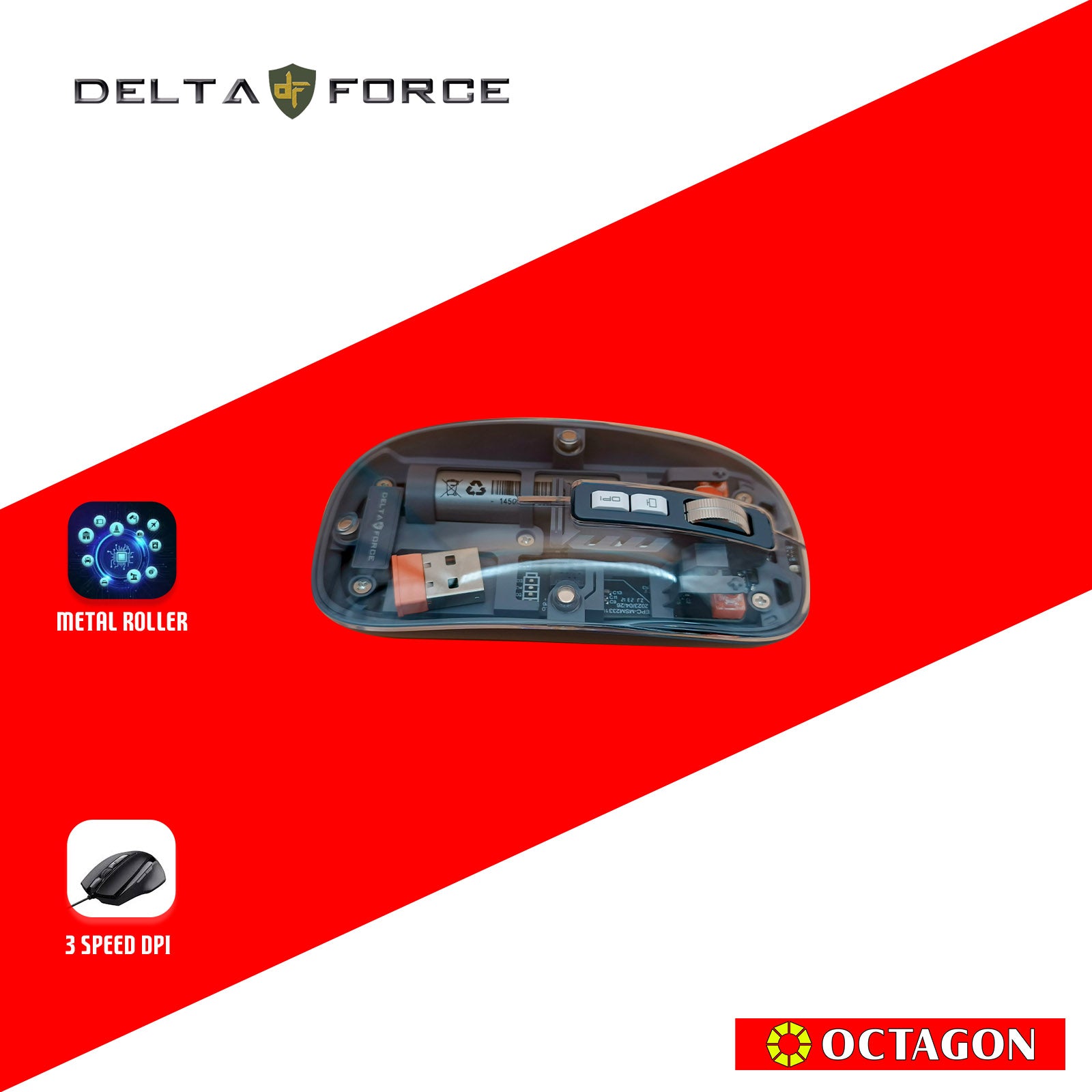 DELTA FORCE GWM233 BLACK 5BUTTON TRANSPARENT WIRELESS MOUSE 1600DPI