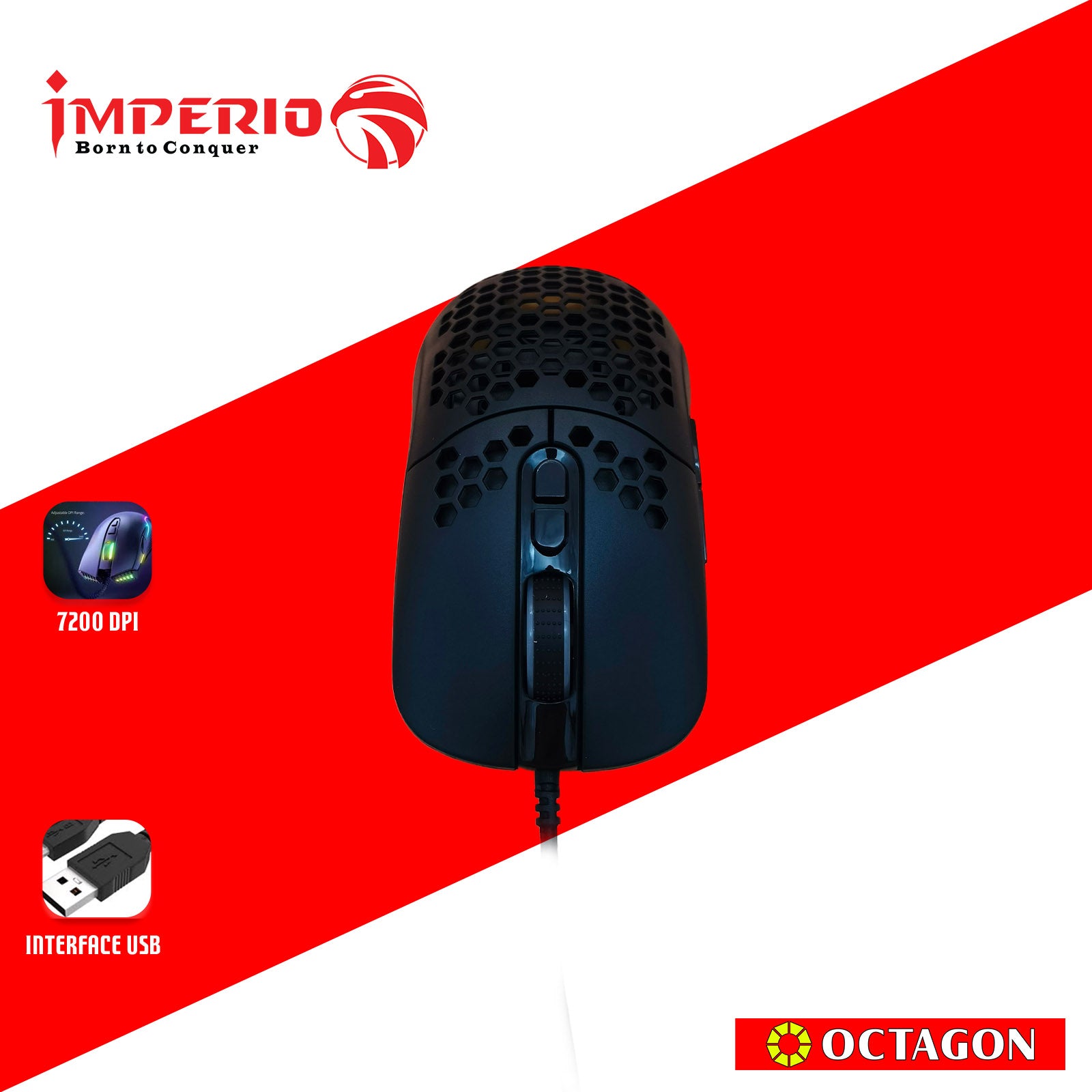 IMPERIO IMSL-M500-BK 7200DPI/7-BUTTON RGB 725C+MCU WIRED GAMING MATTE PAINT BLACK MOUSE