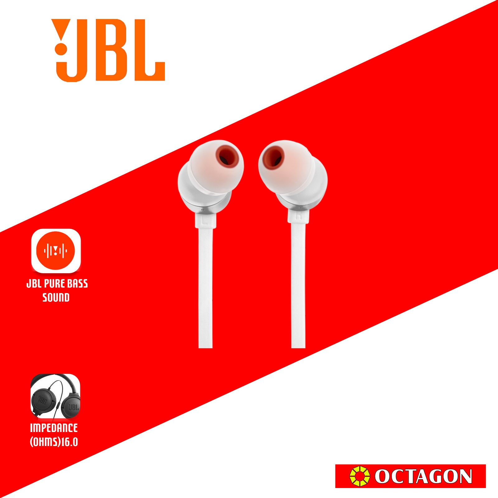 JBL T310C WHITE WIRED EARPHONES WITH MIC