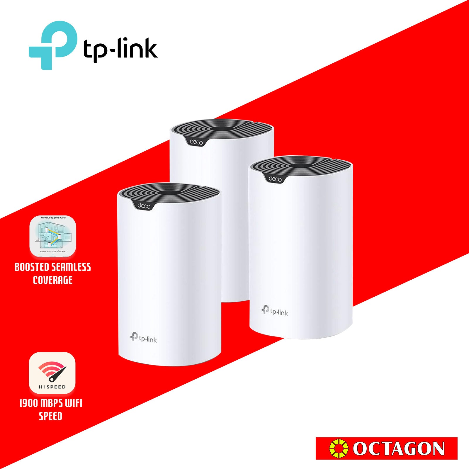 TPLINK DECO S7 3-PACK AC1900 DUAL WHOLE HOME MESH WI-FI SYSTEM