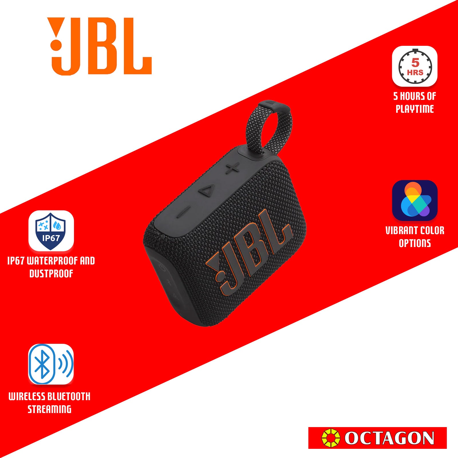 JBL GO 4 BT BLACK SPEAKER PORTABLE WATER