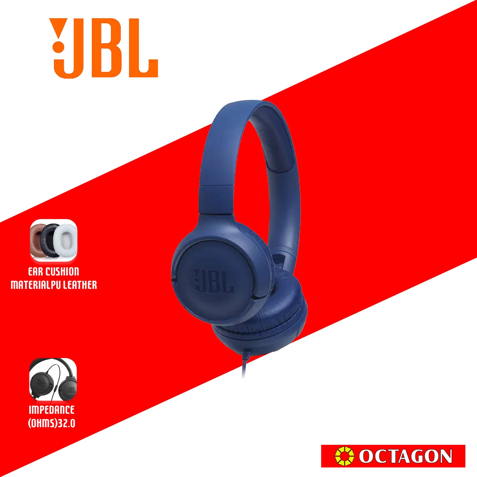 JBL T500 BLUE WIRE ON EAR HEAD PHONE