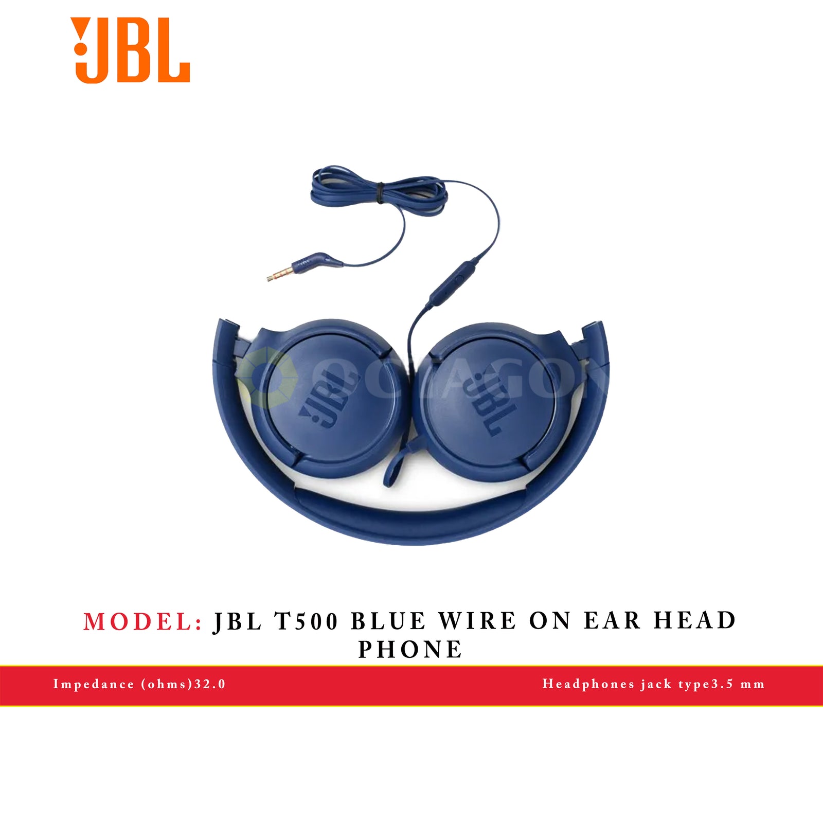 JBL T500 BLUE WIRE ON EAR HEAD PHONE