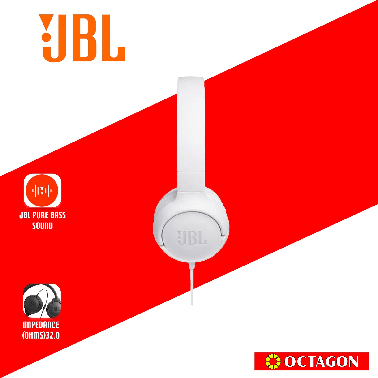 JBL T500 WHITE WIRED ON EAR HEADPHONE