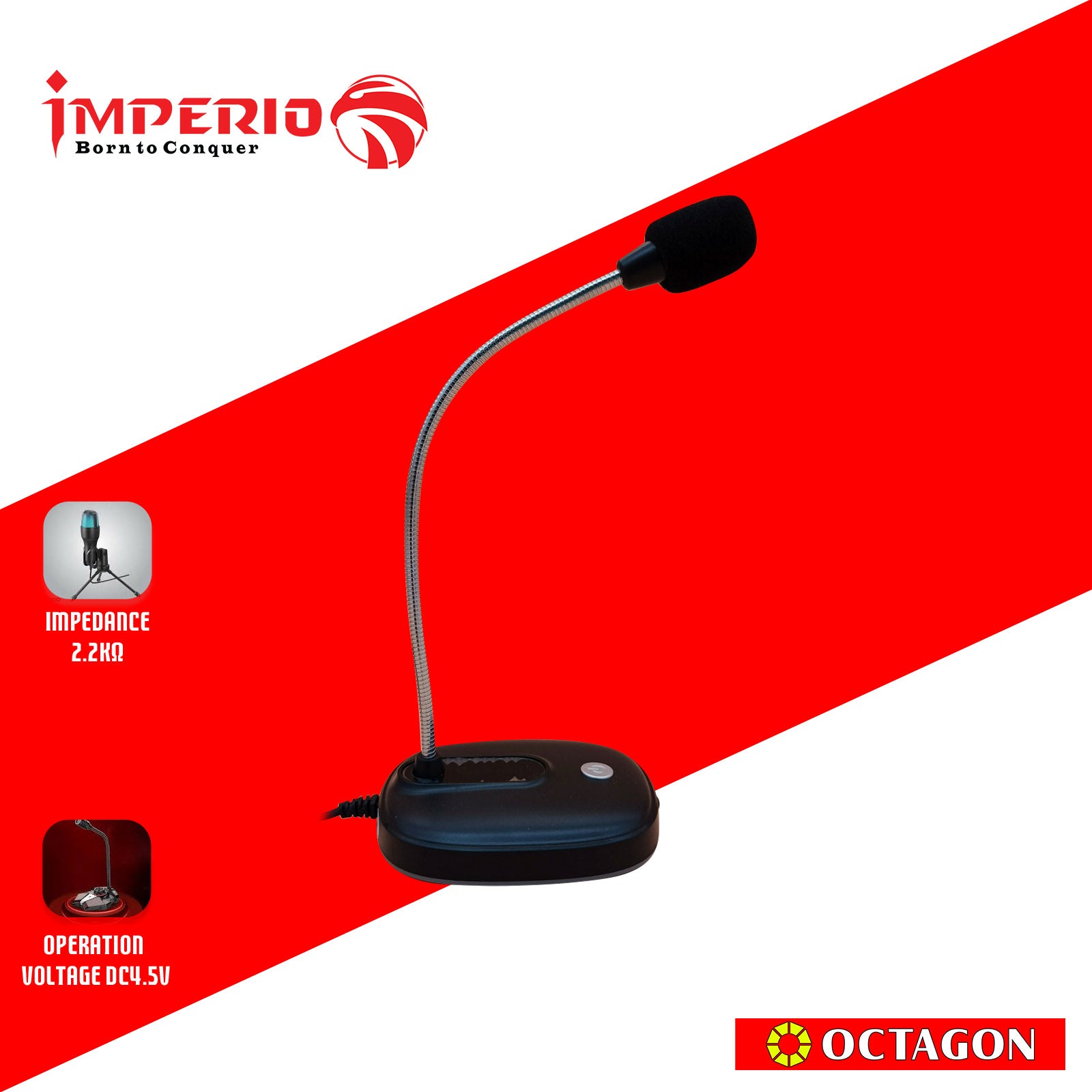 IMPERIO ICM-001U USB MICROPHONE RGB LIGHT GAMING WITH MUTE BUTTON/ VOLUME SWITCH/ AUDIO JACK PORT