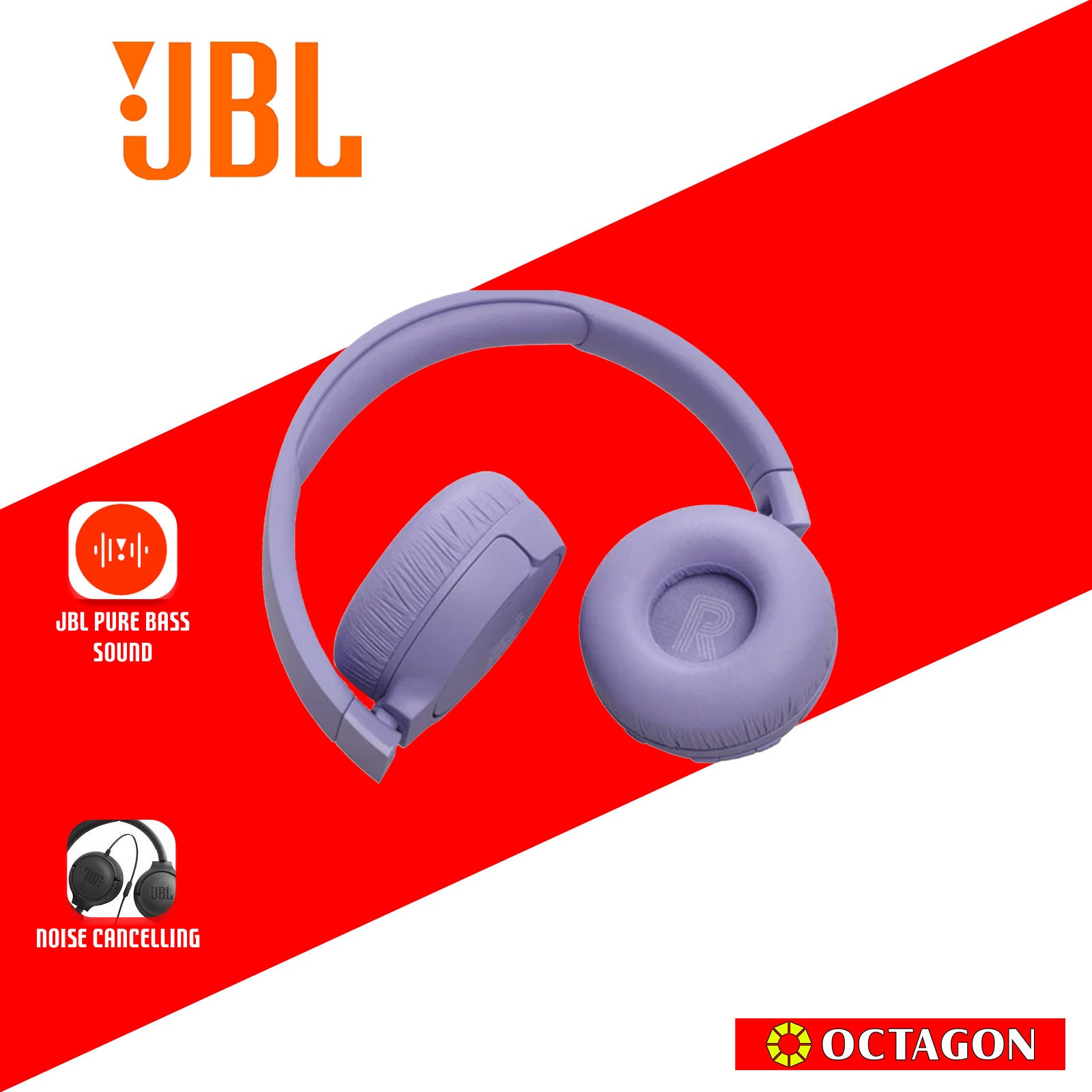 JBL T670NC PURPLE WIRELESS ON EAR HEADSET