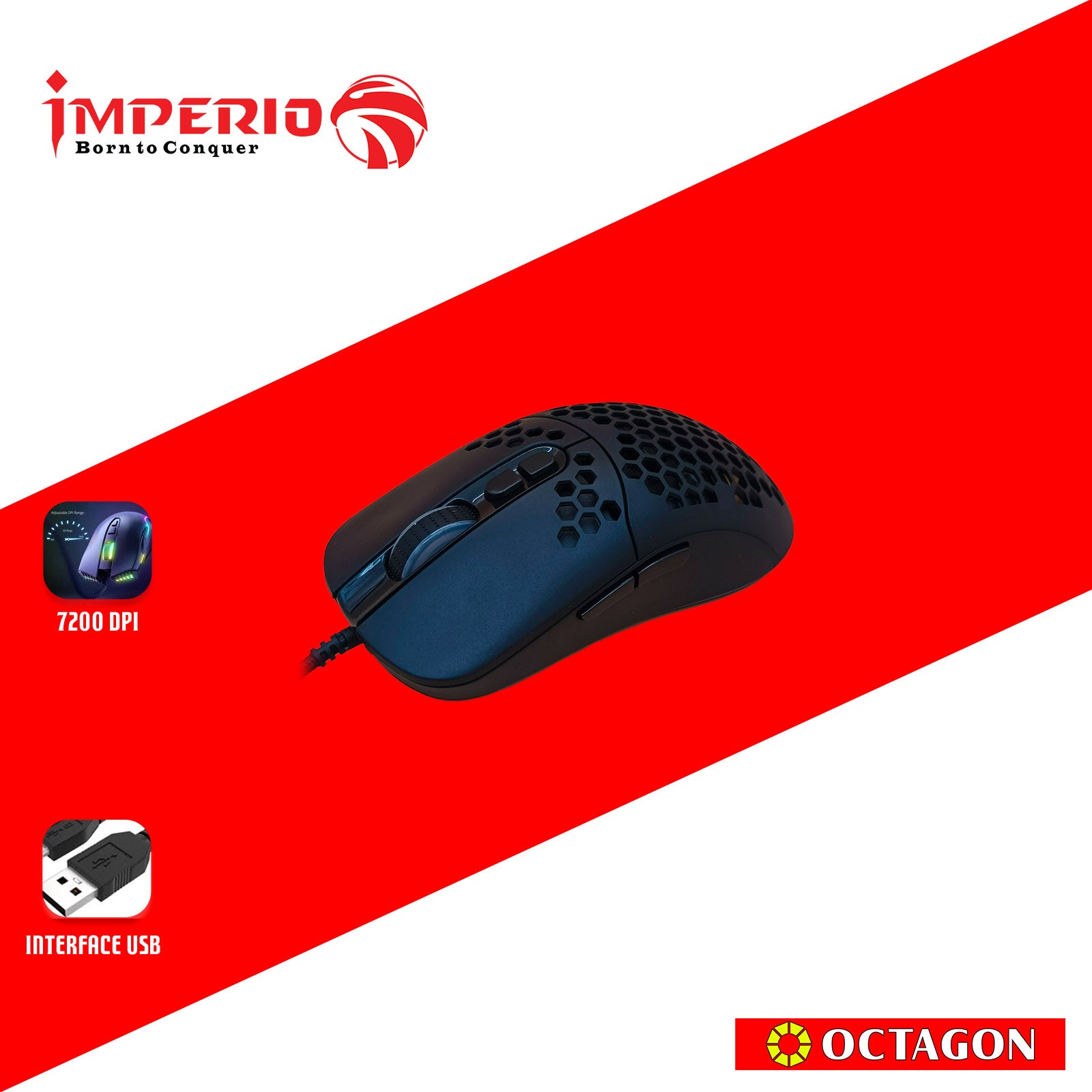 IMPERIO IMSL-M500-BK 7200DPI/7-BUTTON RGB 725C+MCU WIRED GAMING MATTE PAINT BLACK MOUSE