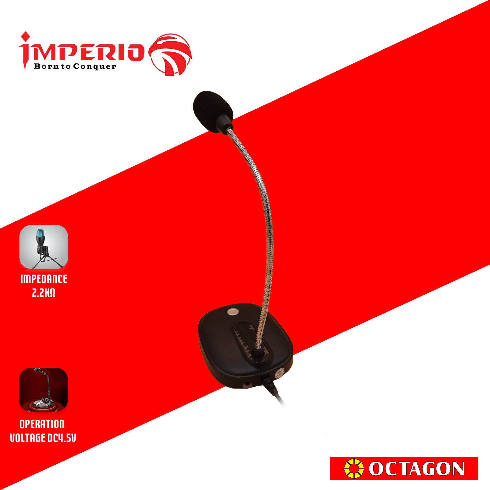 IMPERIO ICM-001U USB MICROPHONE RGB LIGHT GAMING WITH MUTE BUTTON/ VOLUME SWITCH/ AUDIO JACK PORT