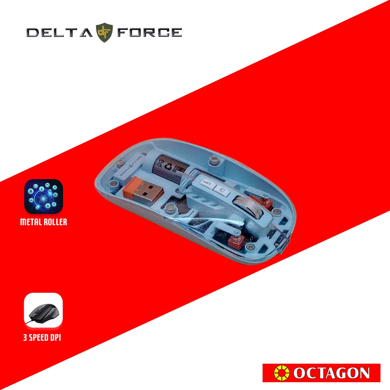 DELTA FORCE GWM233 BLUE 5BUTTON TRANSPARENT WIRELESS MOUSE 1600DPI