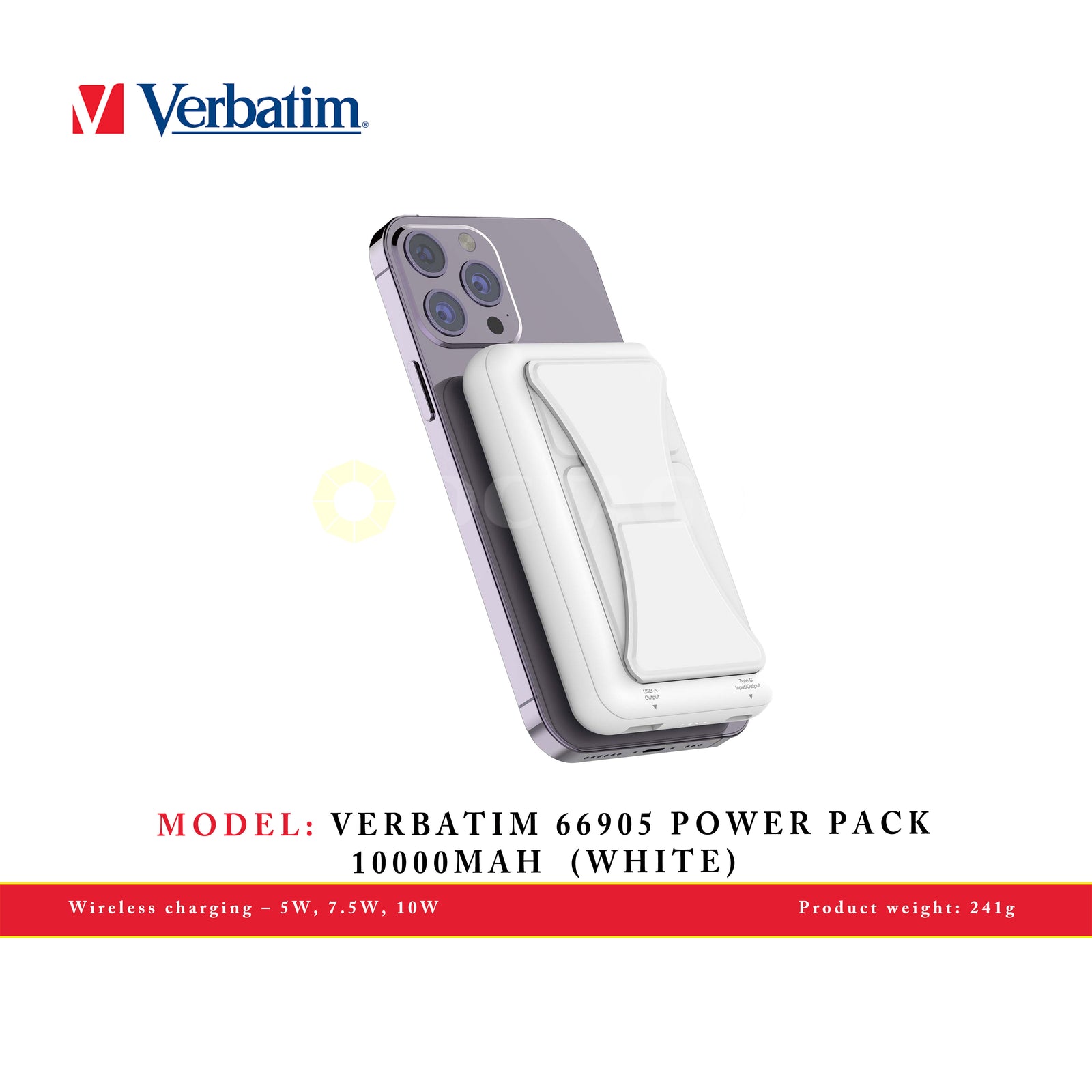 VERBATIM 66905 POWER PACK 10000MAH MAGNETIC WIRELESS CHARGING (WHITE)