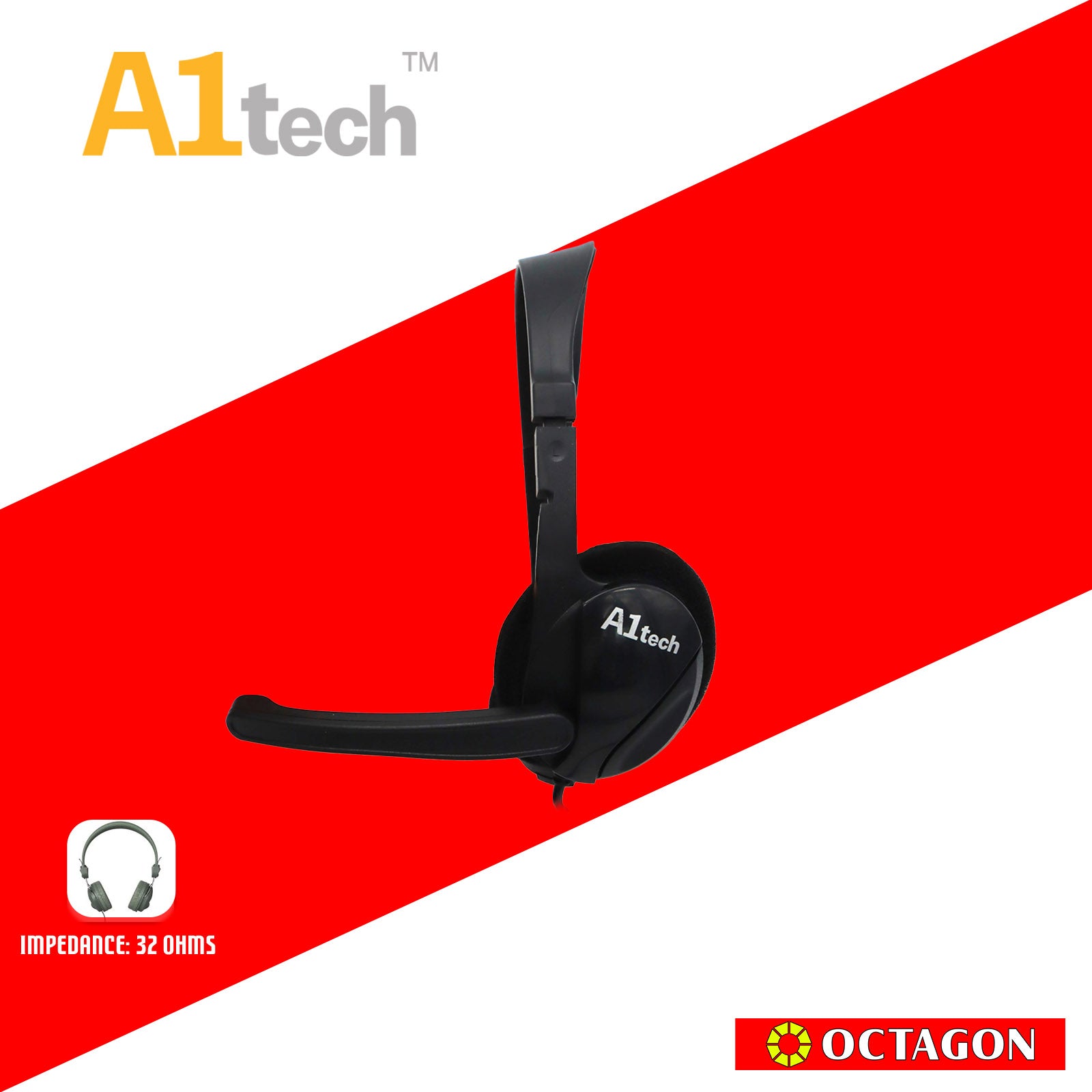 A1TECH AAH-001D 2X3.5MM PC HEADSET WITH MICROPHONE & CONTROLLER