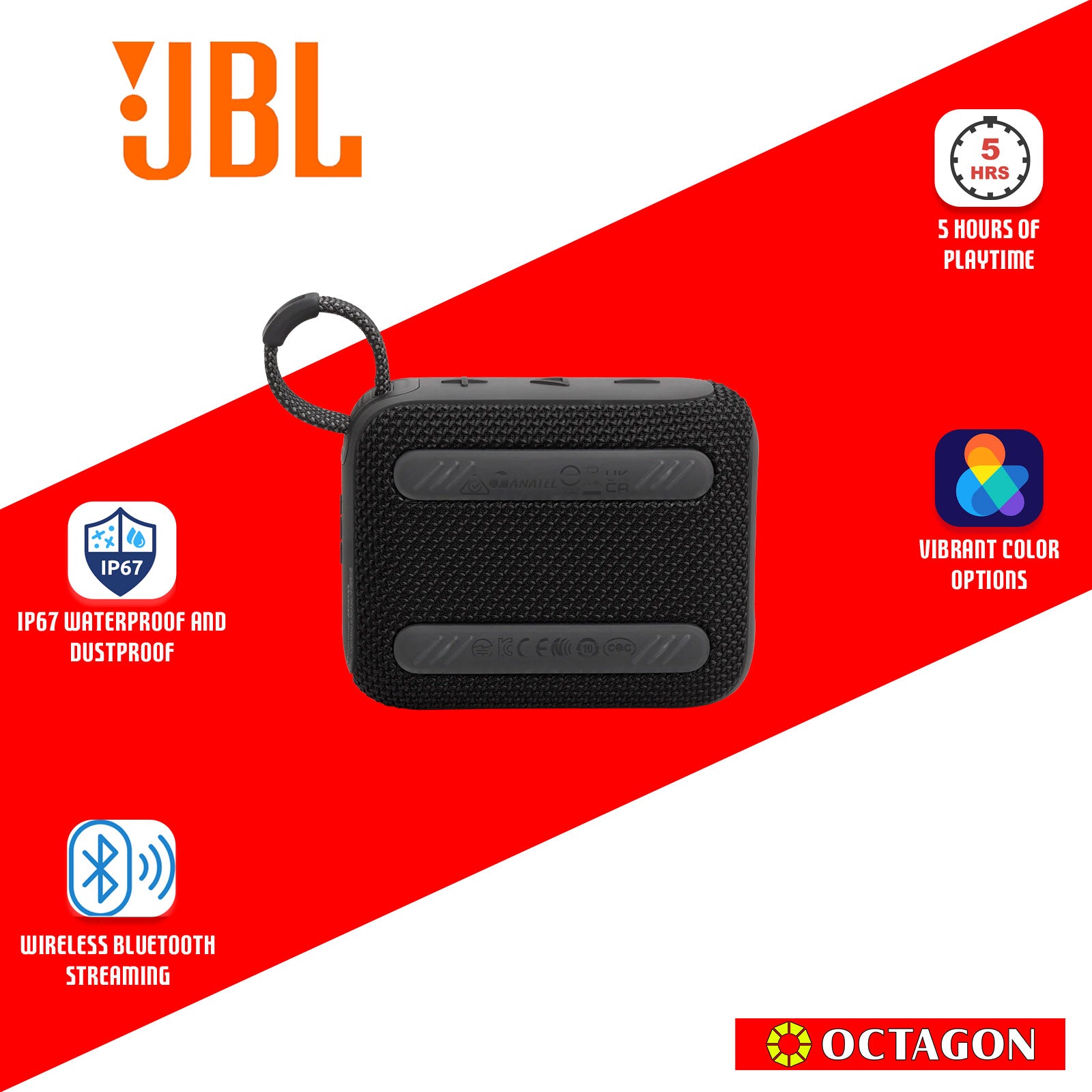 JBL GO 4 BT BLACK SPEAKER PORTABLE WATER