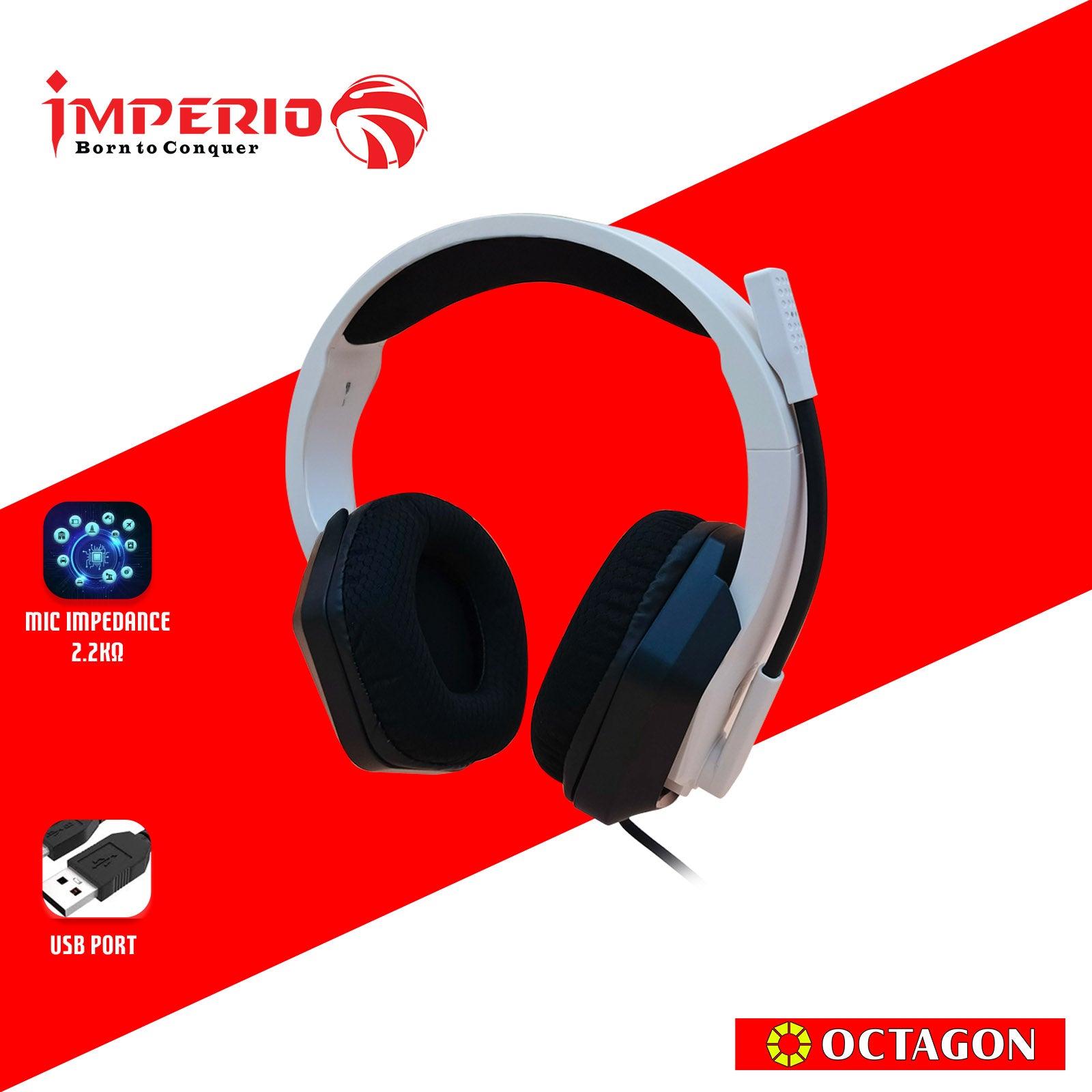 IMPERIO IHSL-X300-WH RGB GAMING HEADSET LIGHT USB+3.5MM PLUG