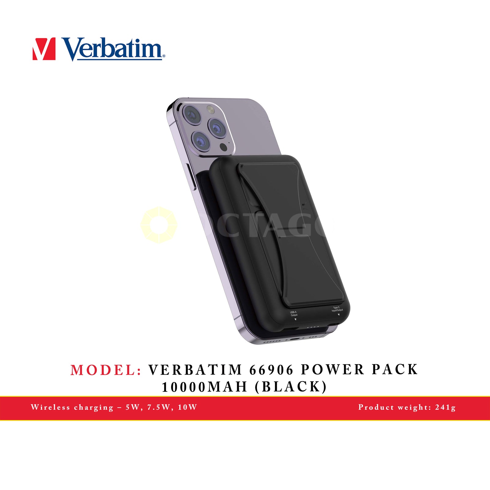 VERBATIM 66906 POWER PACK 10000MAH MAGNETIC WIRELESS CHARGING (BLACK)