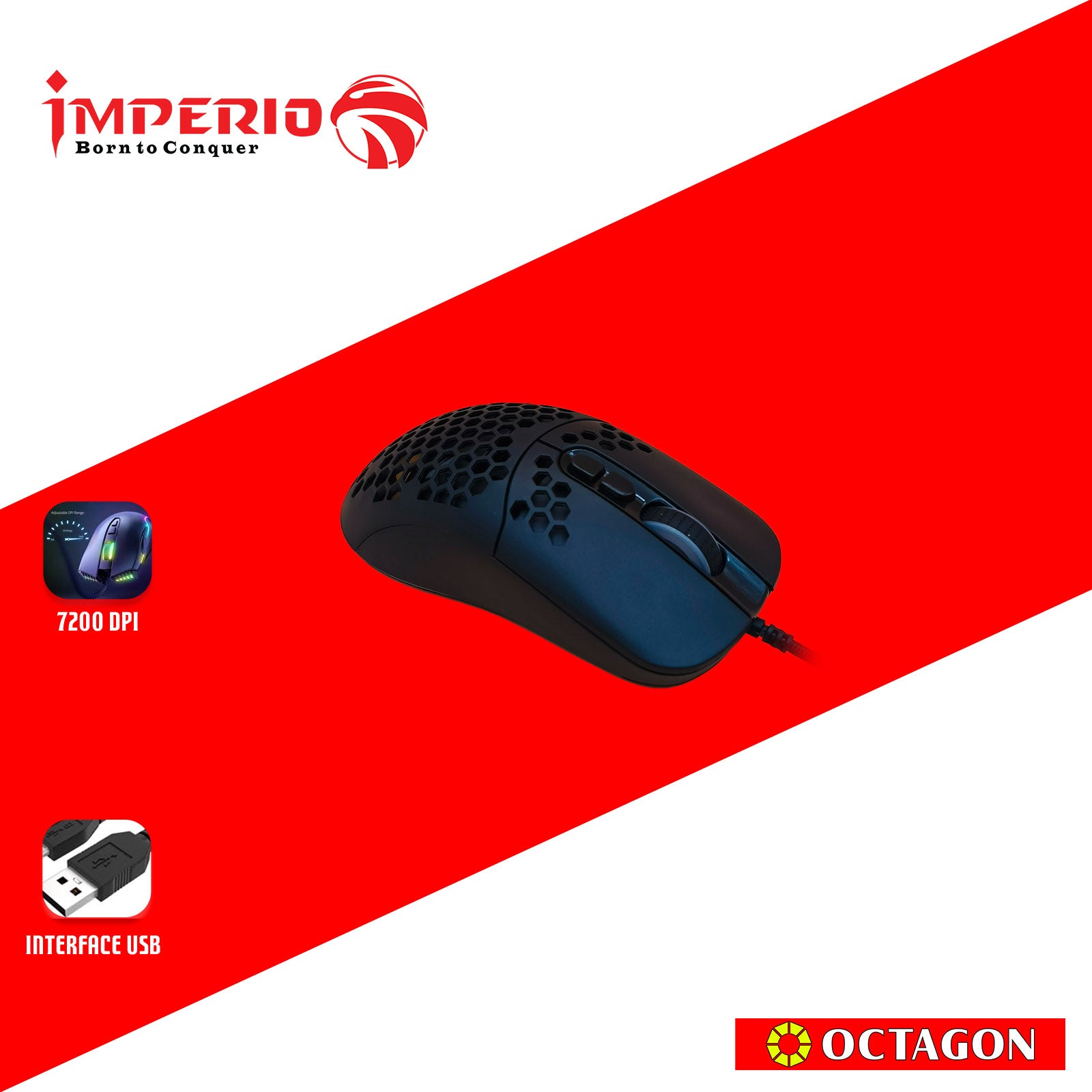 IMPERIO IMSL-M500-BK 7200DPI/7-BUTTON RGB 725C+MCU WIRED GAMING MATTE PAINT BLACK MOUSE