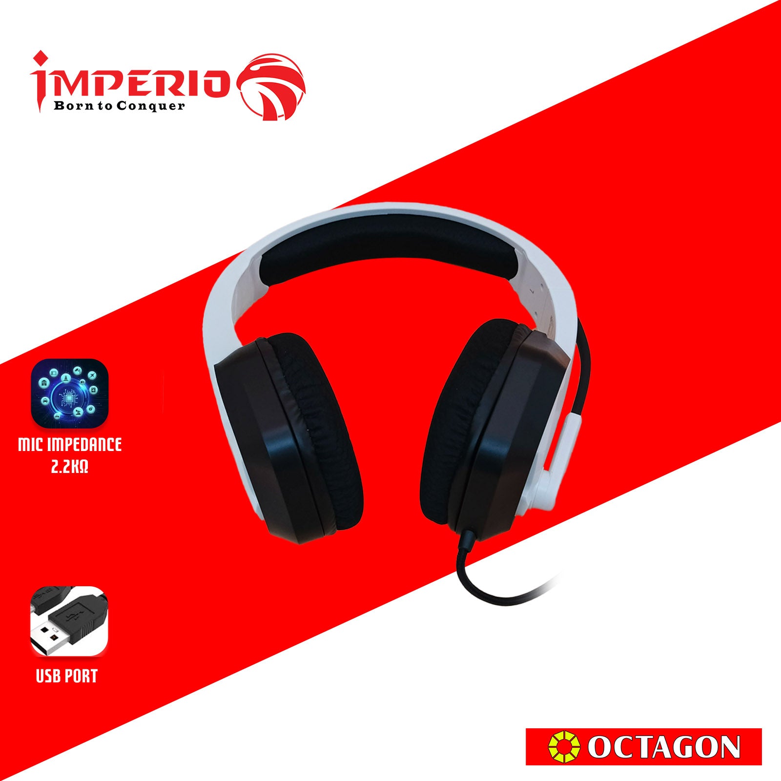 IMPERIO IHSL-X300-WH RGB GAMING HEADSET LIGHT USB+3.5MM PLUG