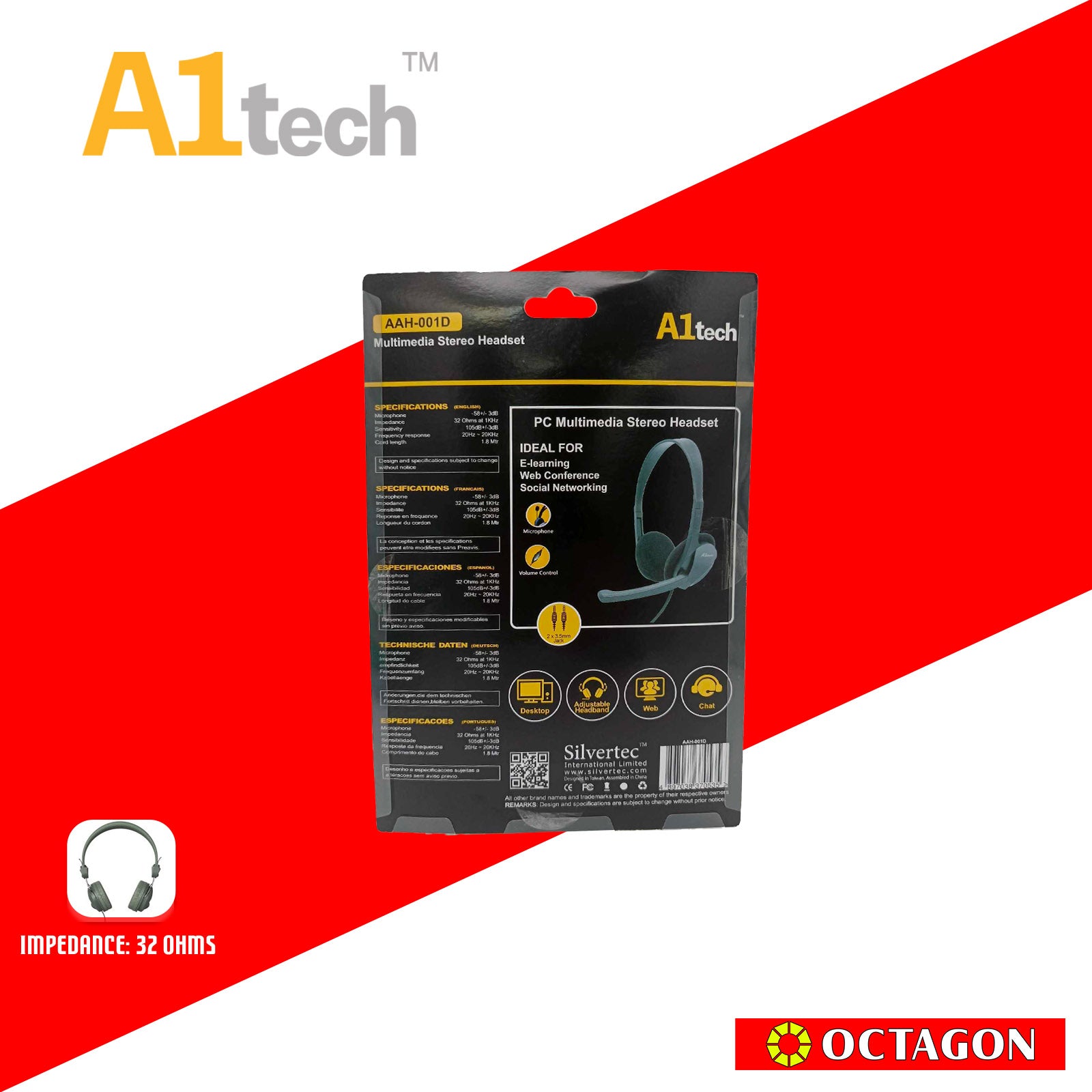 A1TECH AAH-001D 2X3.5MM PC HEADSET WITH MICROPHONE & CONTROLLER