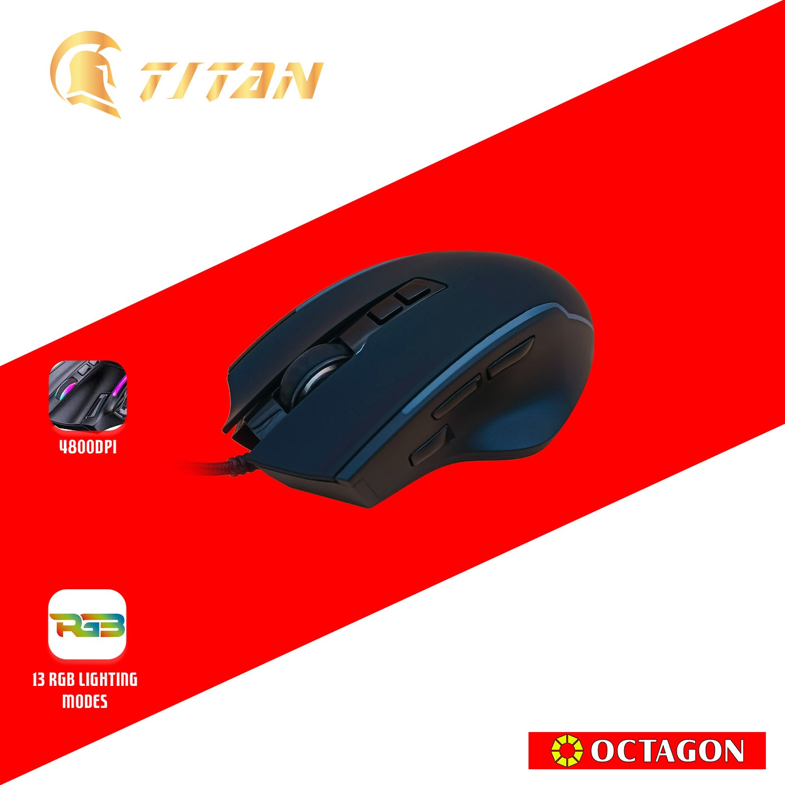 TITAN TMO-665 8D USB GAMING LED MOUSE 4800DPI / SOFTWARE 12800DPI BLACK