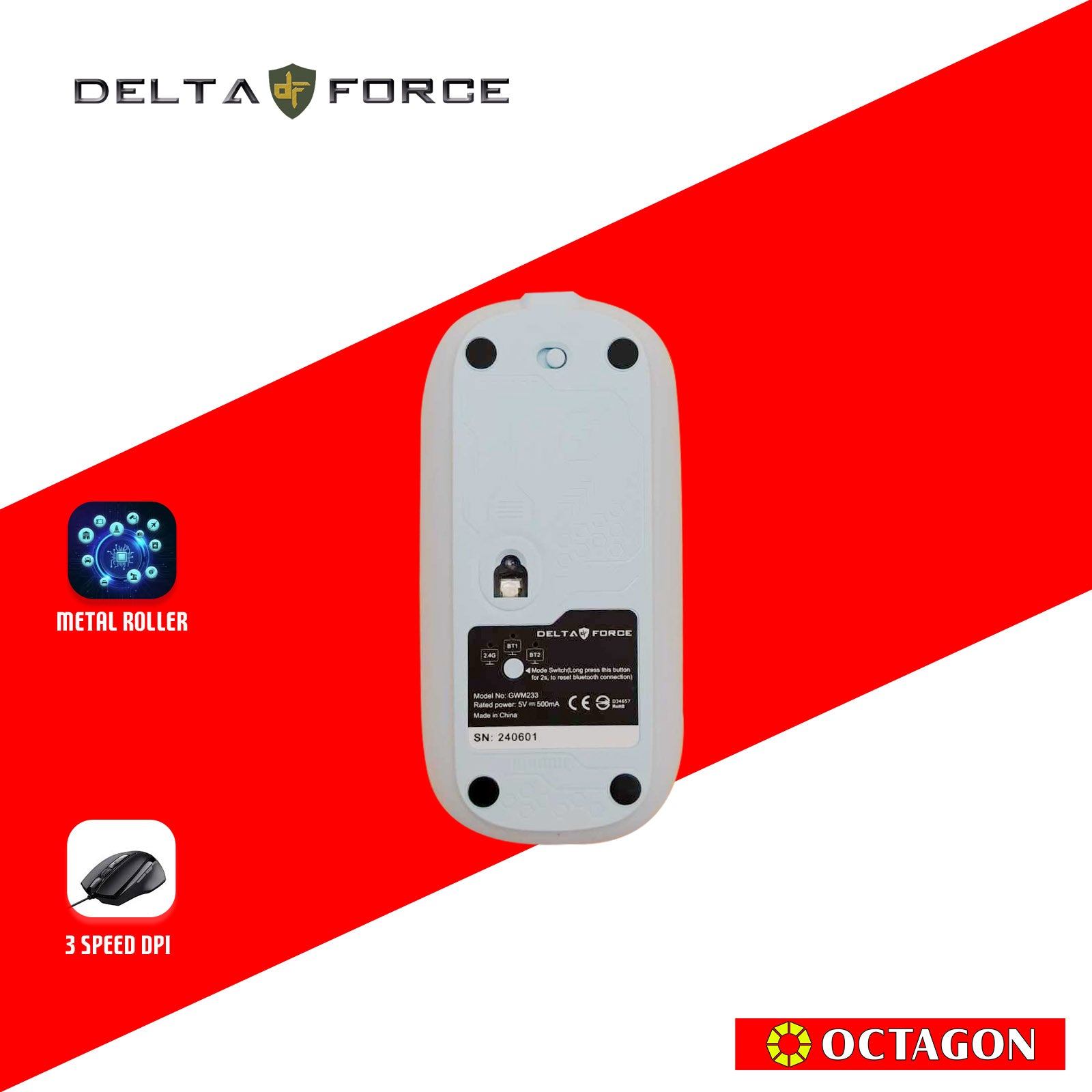 DELTA FORCE GWM233 BLUE 5BUTTON TRANSPARENT WIRELESS MOUSE 1600DPI