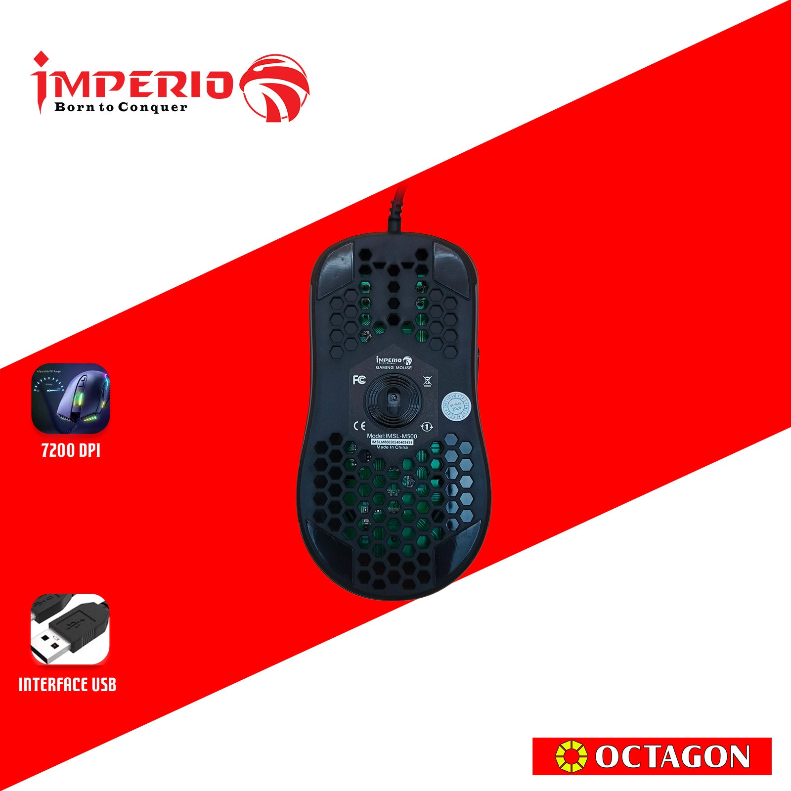 IMPERIO IMSL-M500-BK 7200DPI/7-BUTTON RGB 725C+MCU WIRED GAMING MATTE PAINT BLACK MOUSE