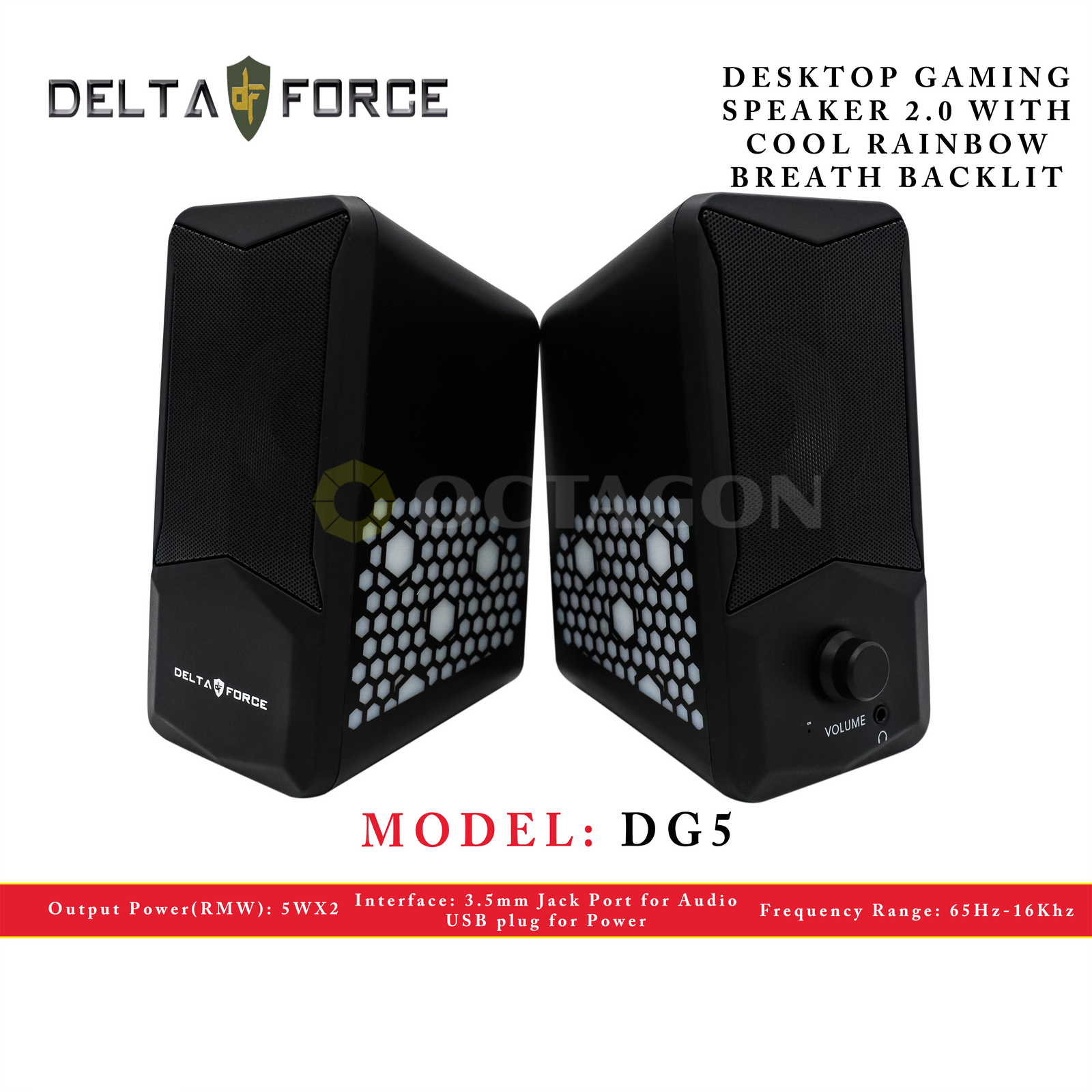 DELTA FORCE DG5 USB 2.0 SPEAKER 5W*2 RGB WITH ON / OFF SWITCH